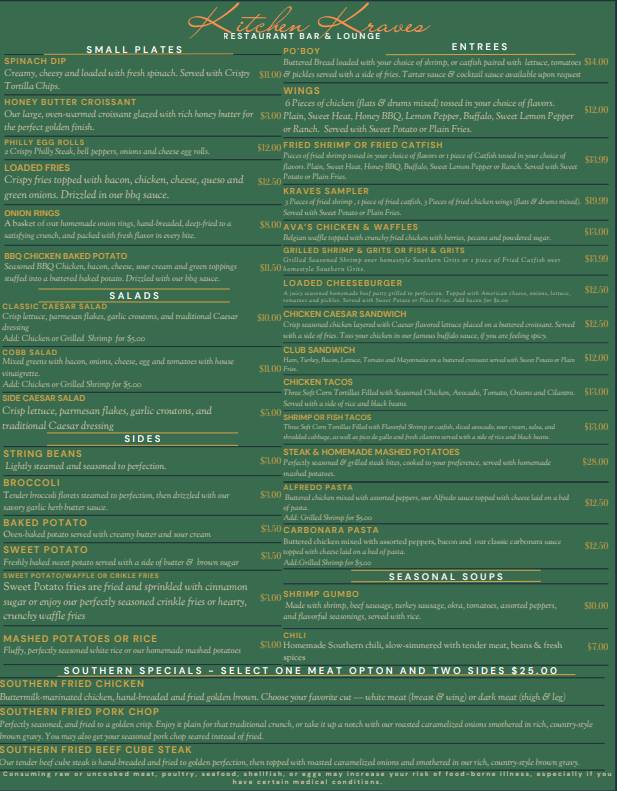 Kitchen Kraves-Private Dining, Gatherings & Events меню