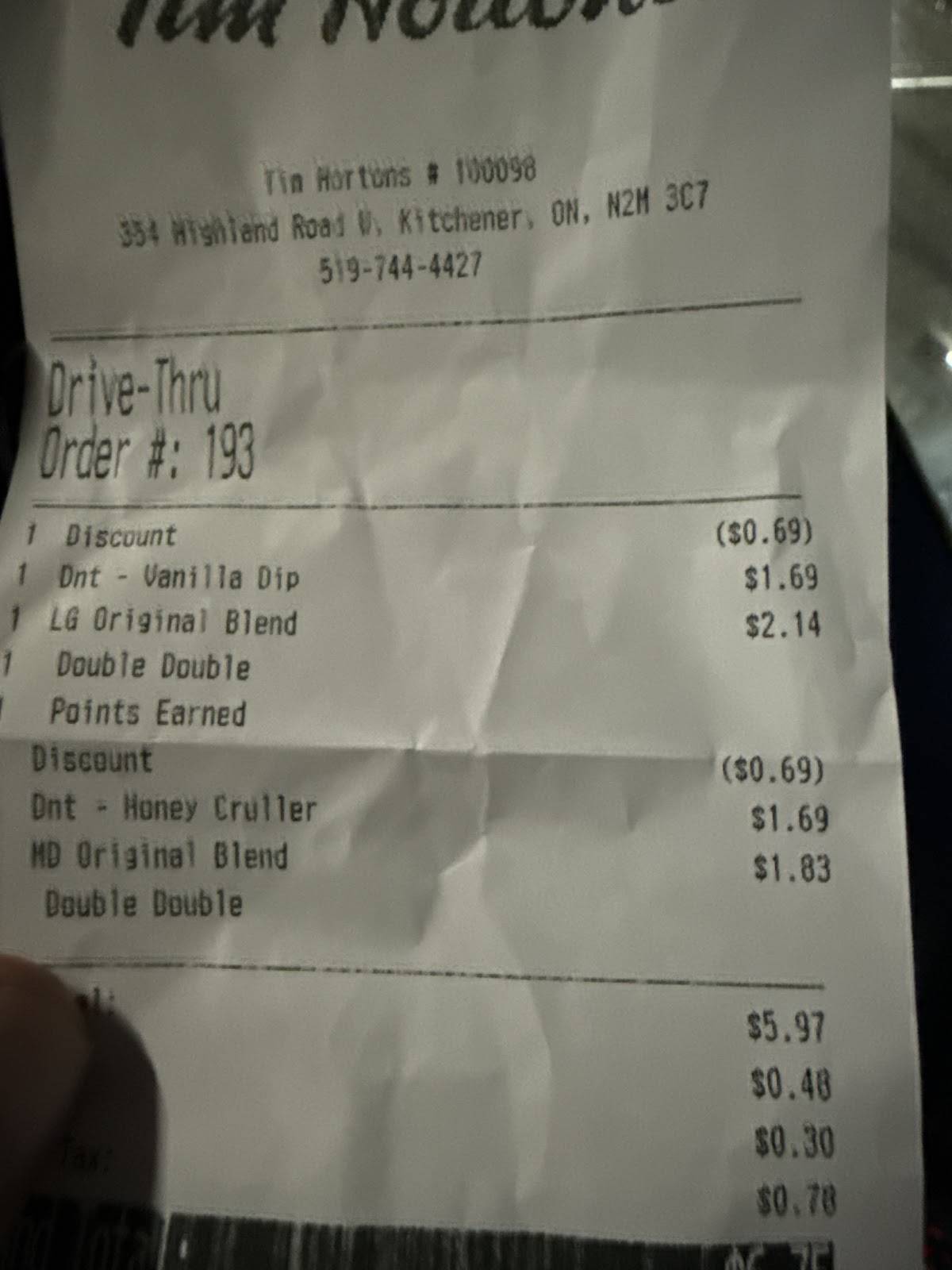 Tim Hortons меню