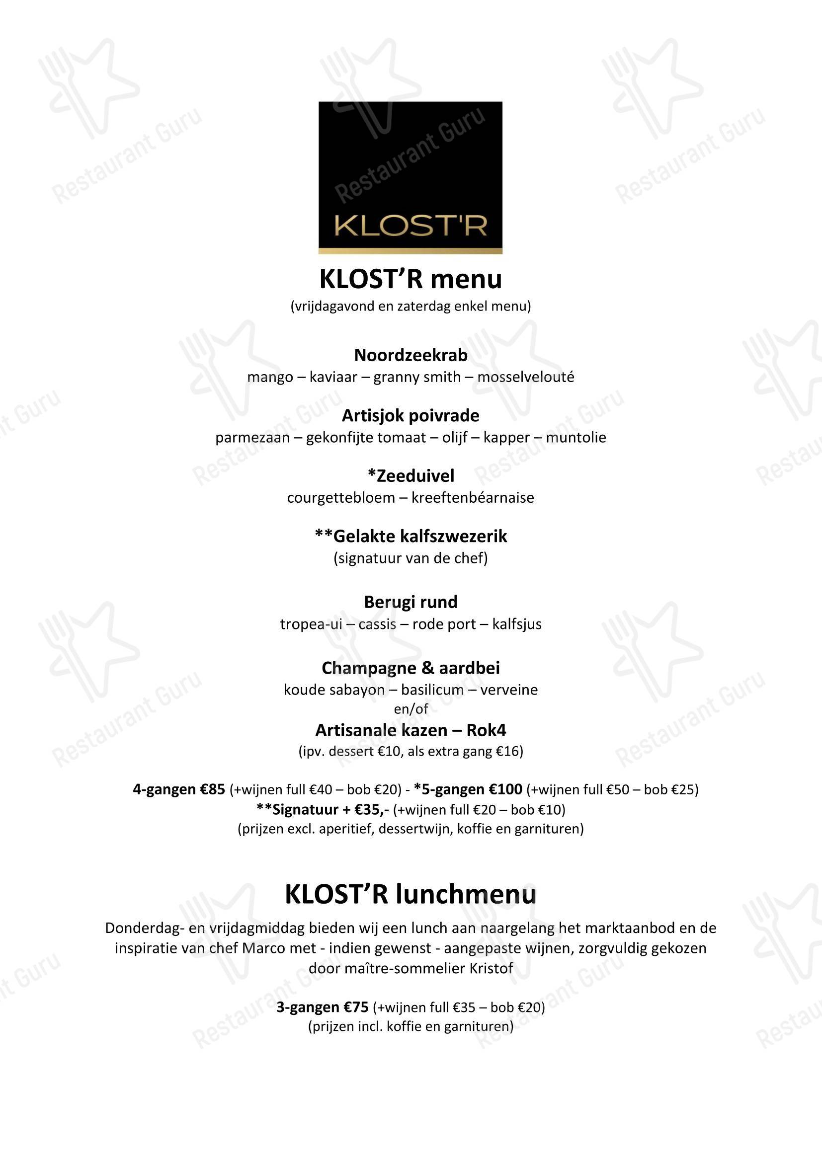 Klost’r в Риймсте - Меню