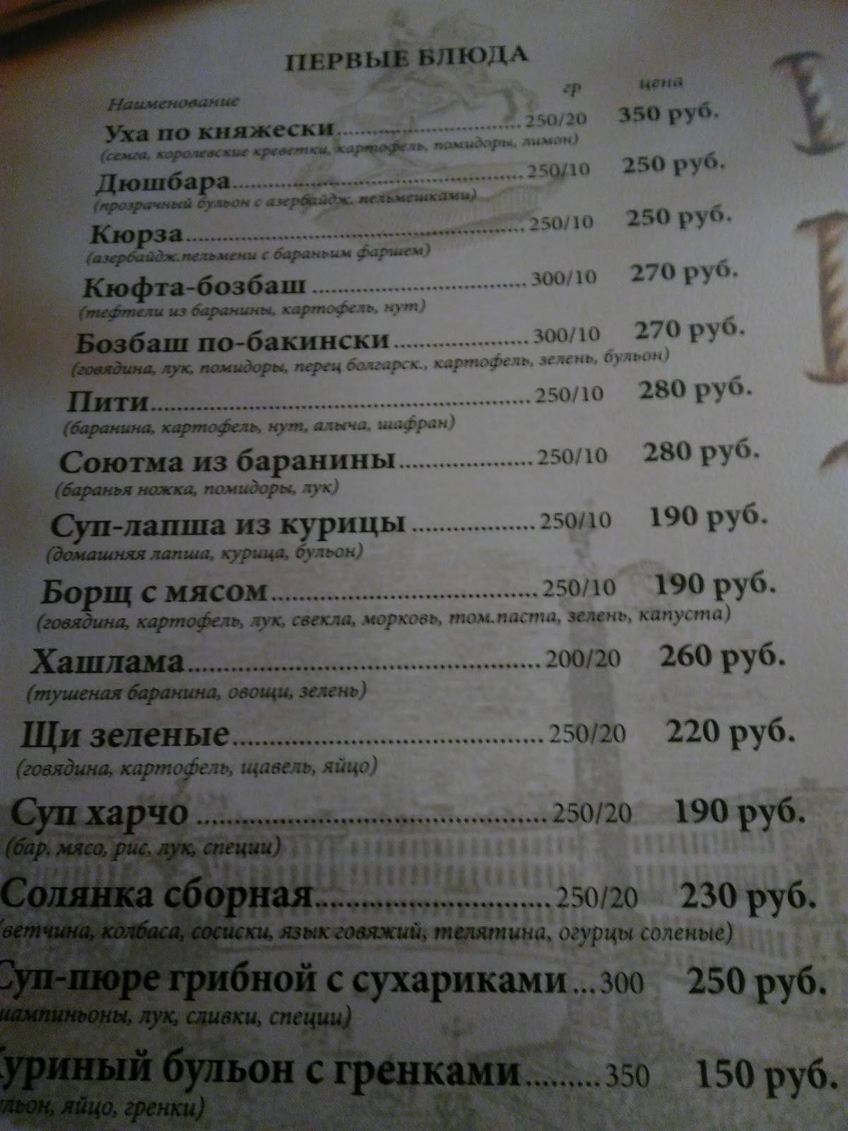 Княжий дворик меню