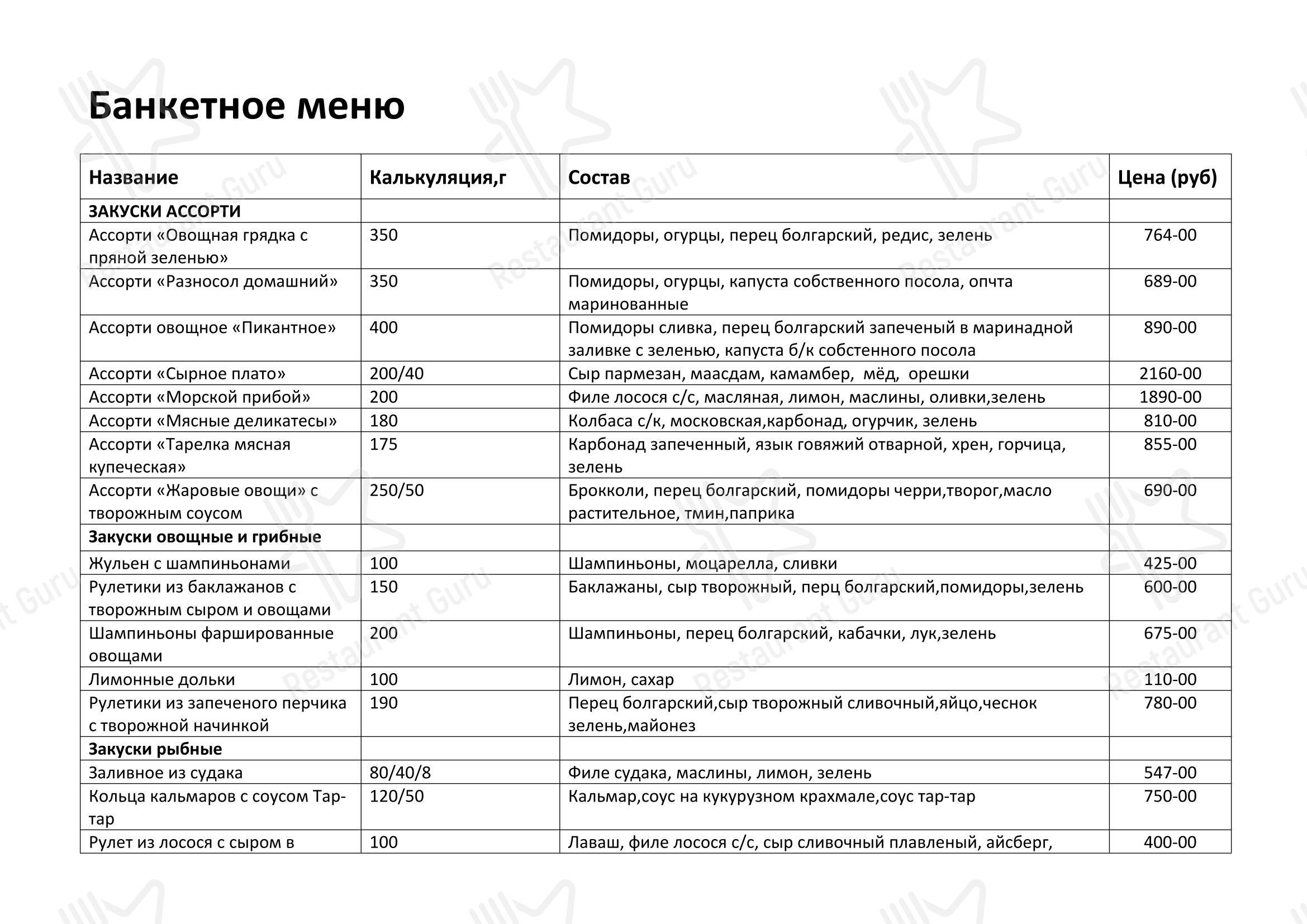 Меню ресторана Колос - Меню