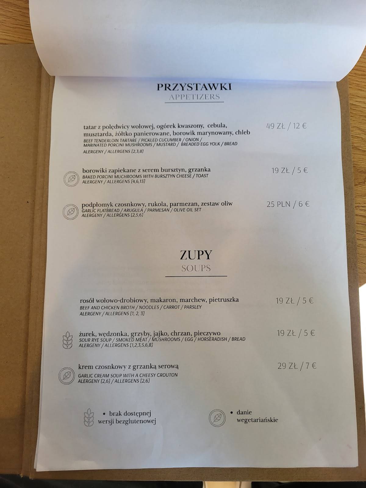 Kulisy меню