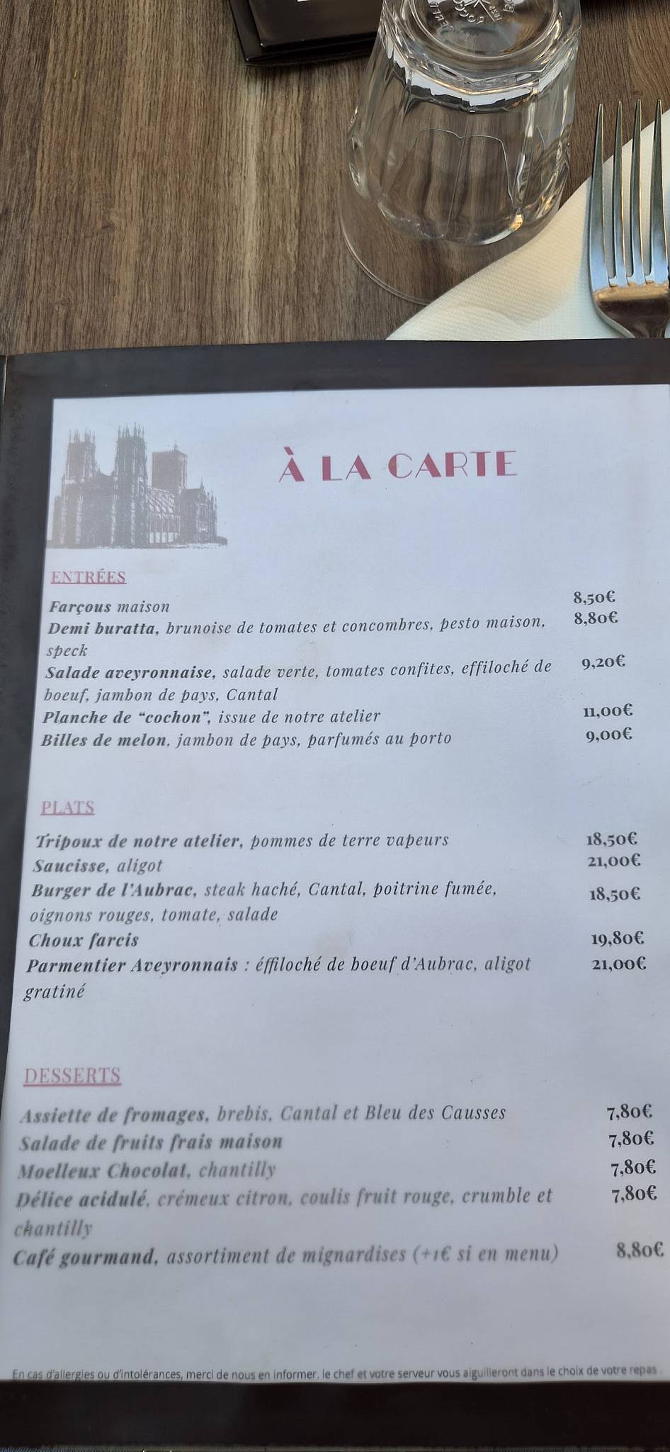 L'Aubrac Rodez меню