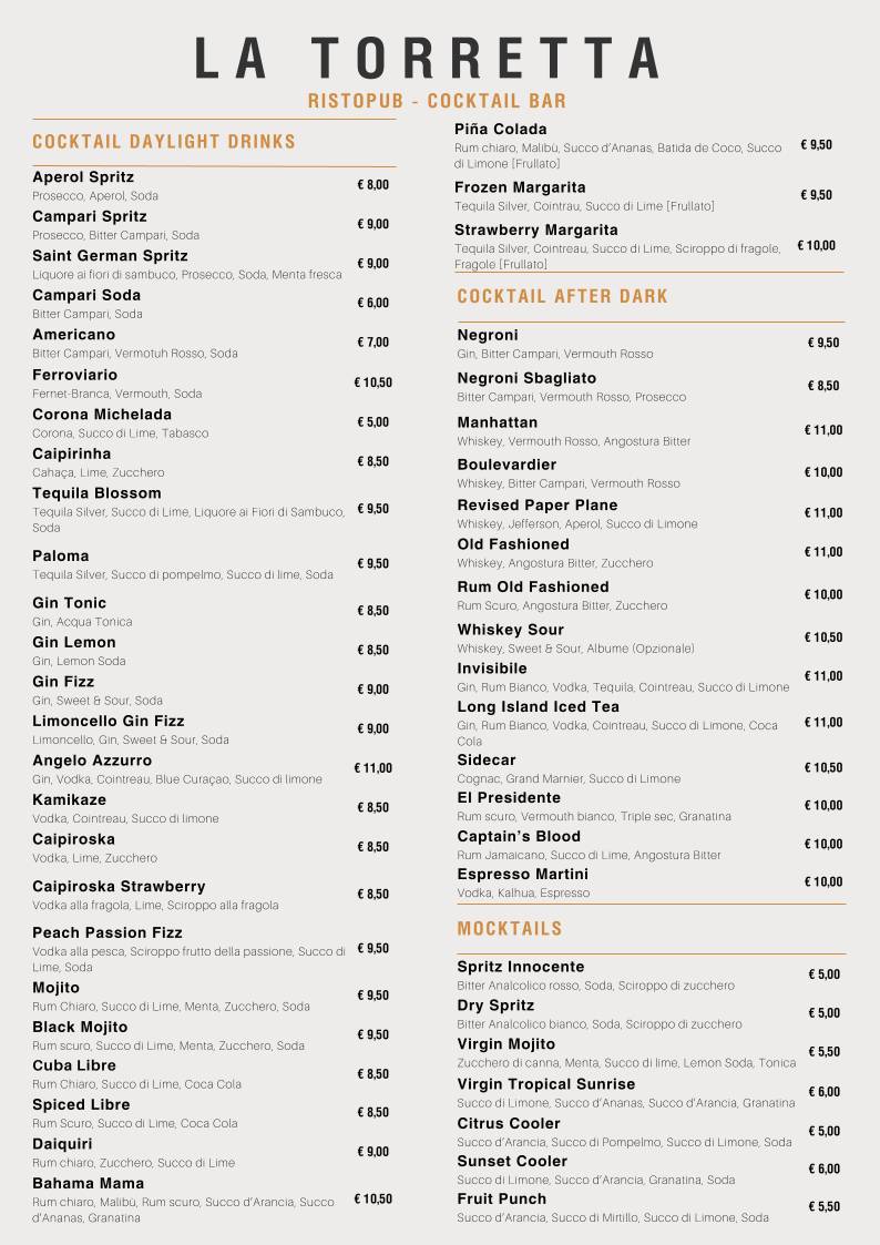 La Torretta Ristopub - Cocktail Bar меню