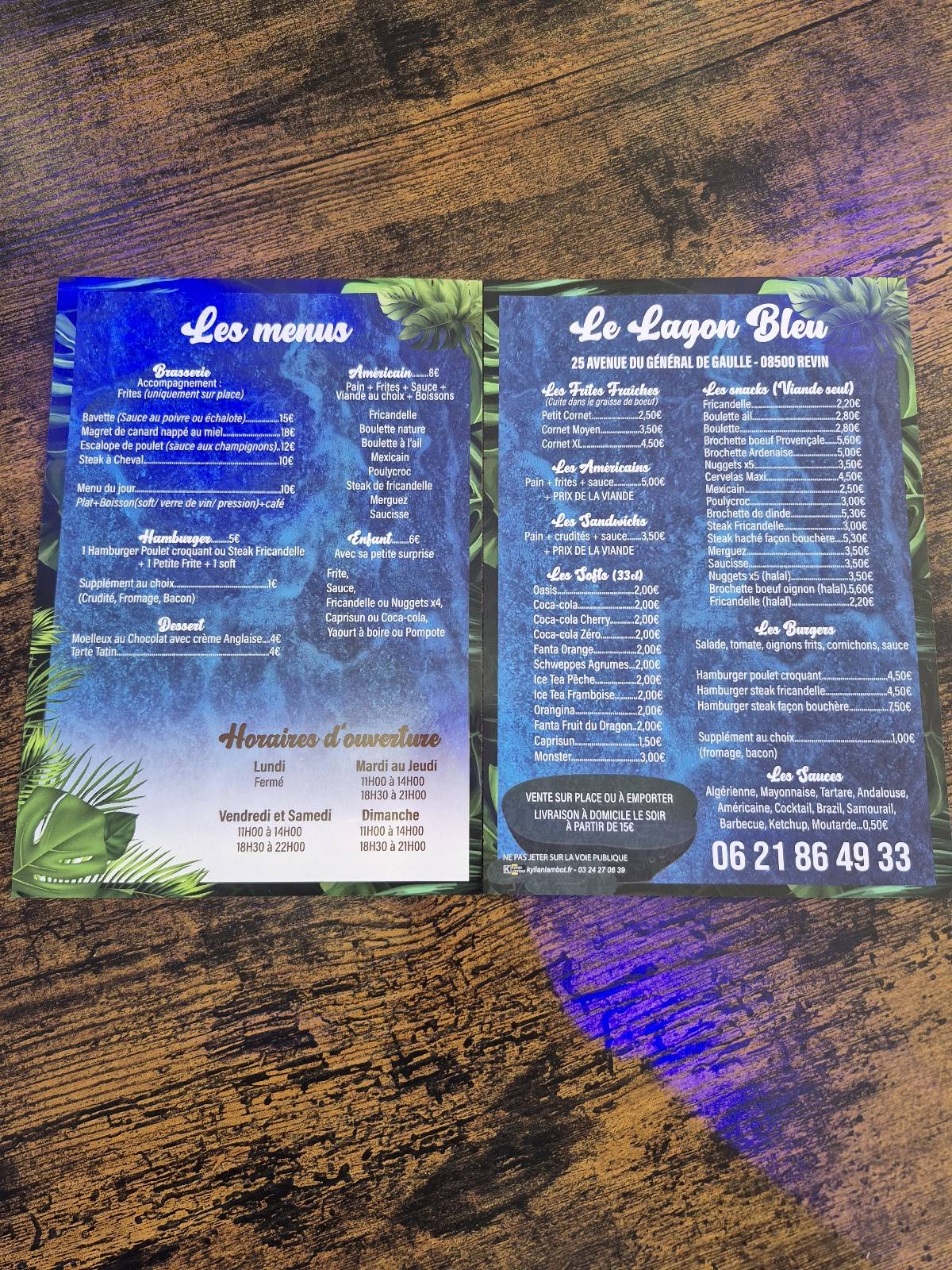 Le lagon bleu меню
