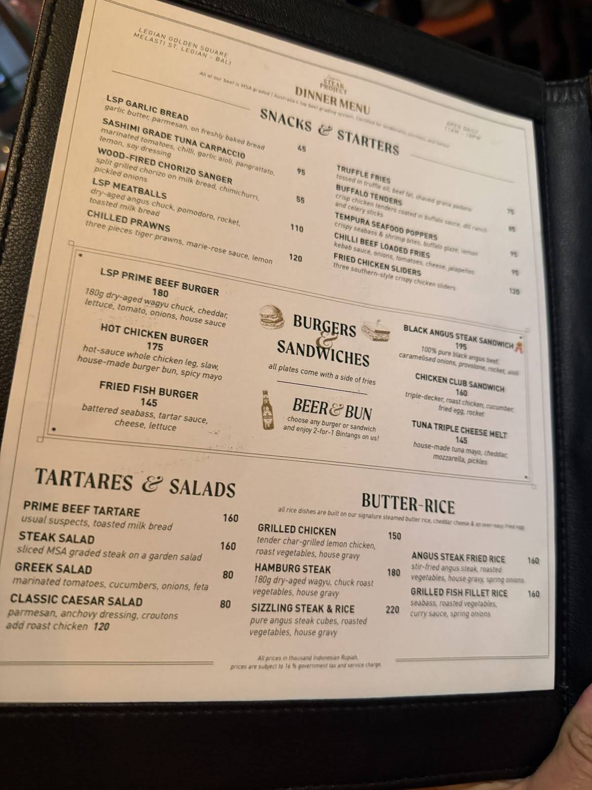 Legian Steak Project меню
