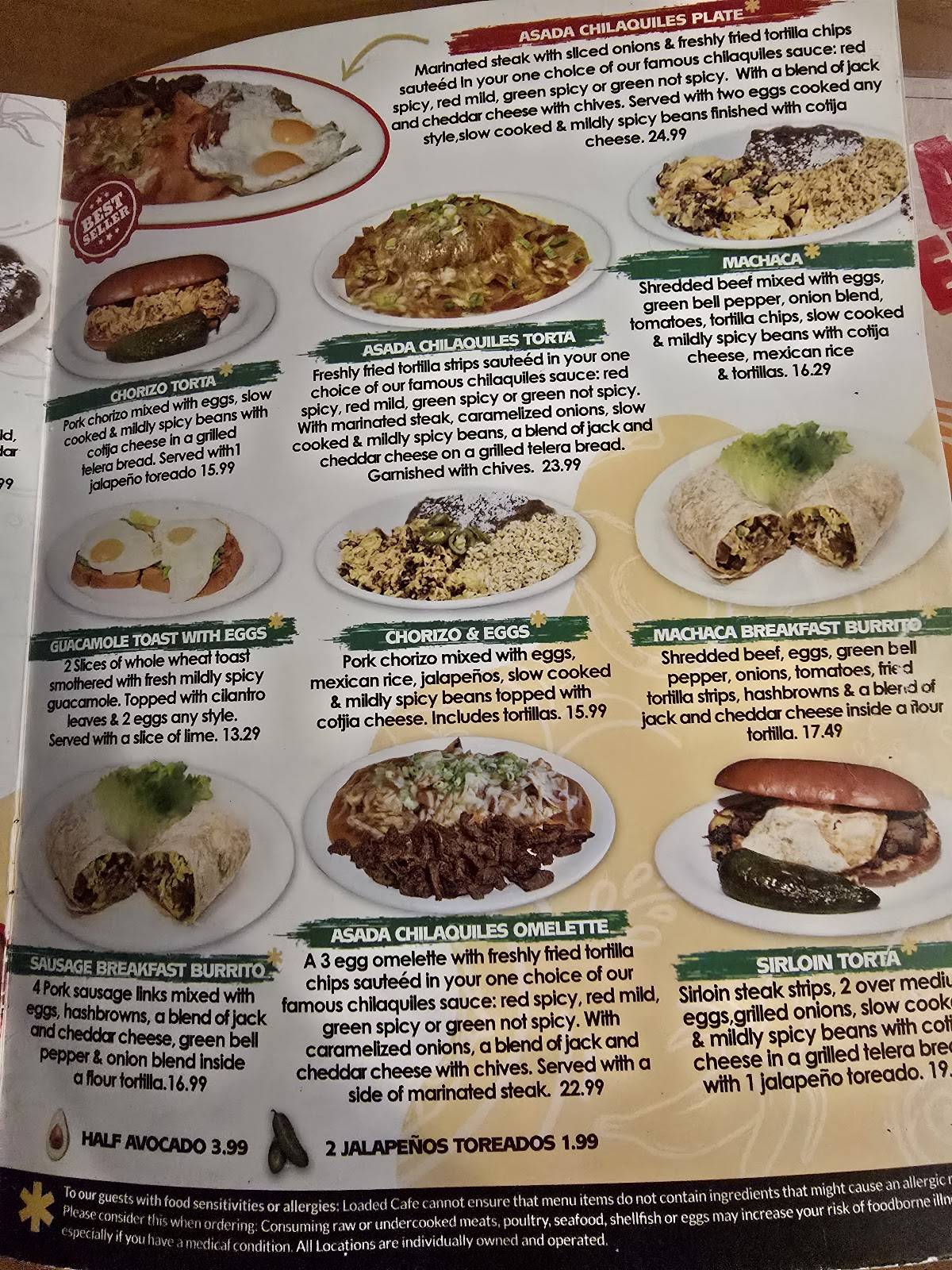 Loaded Cafe Restaurants Bellflower меню