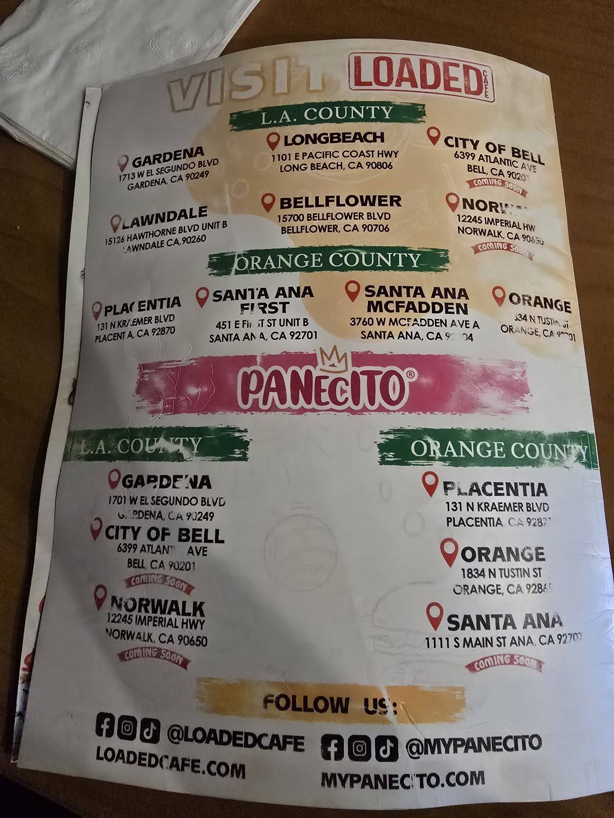 Loaded Cafe Restaurants Bellflower меню