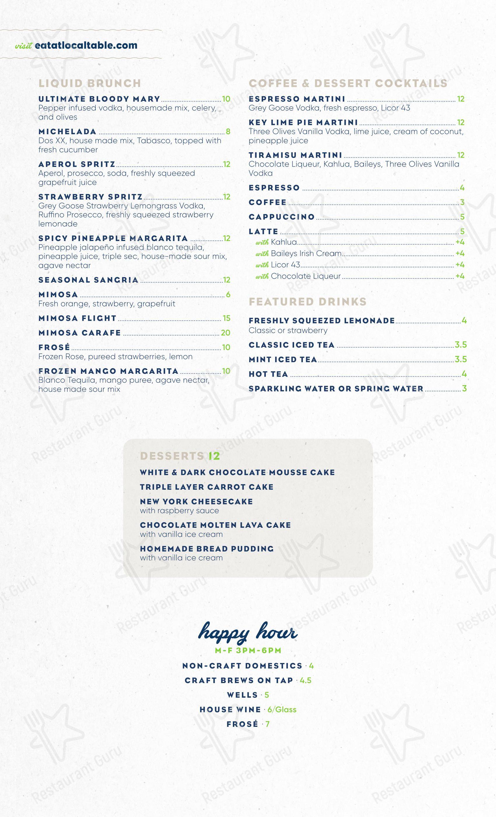 Основное меню десерта Local Table в Хьюстоне