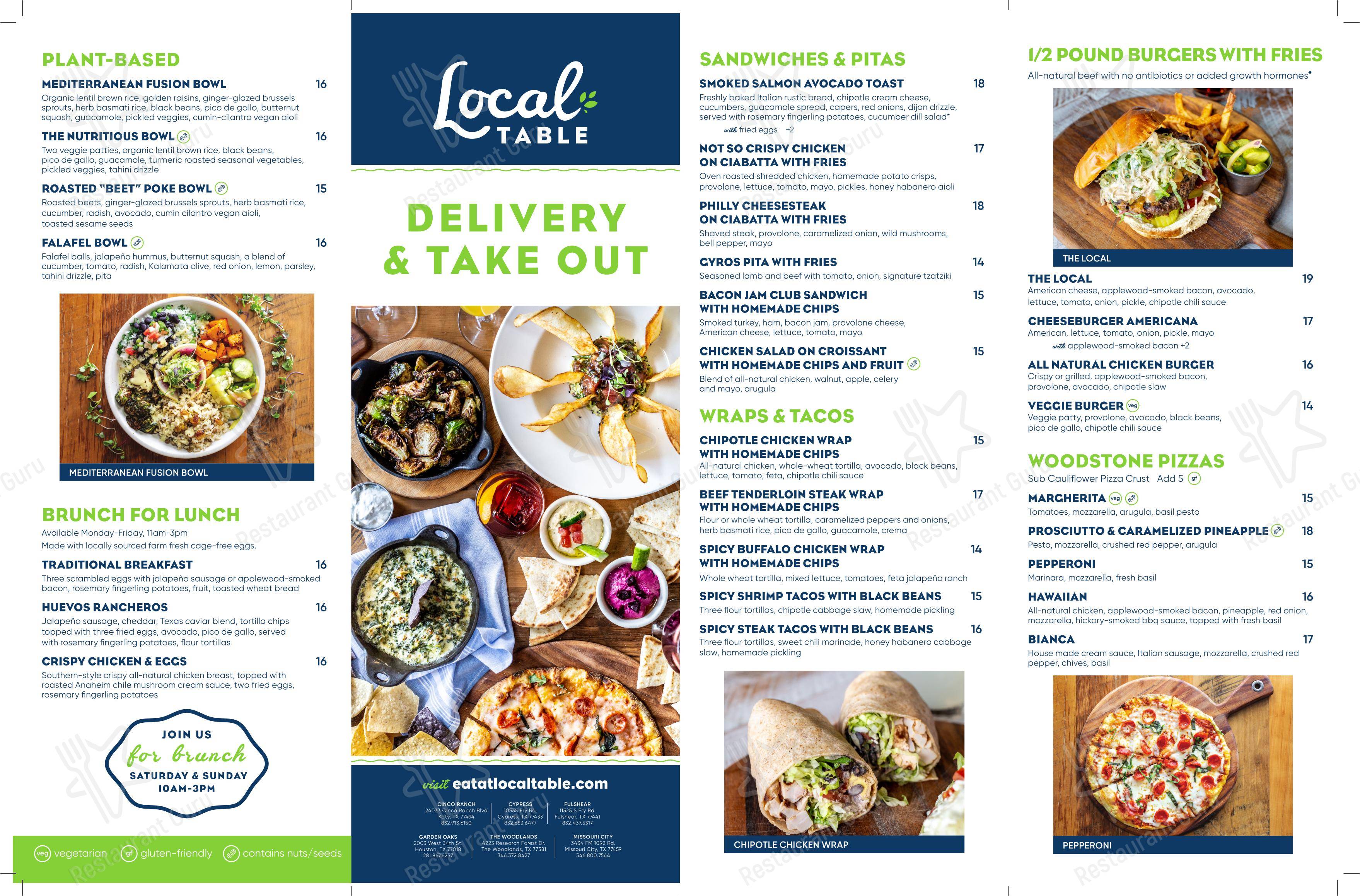 Меню десерта Local Table - Меню напитков