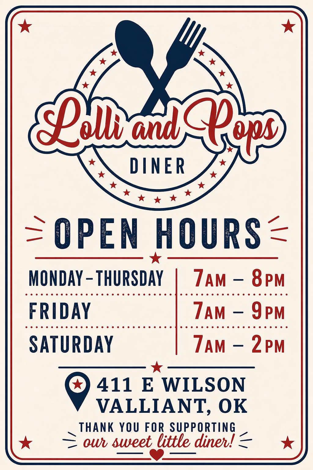 Lolli and Pops Diner, LLC меню