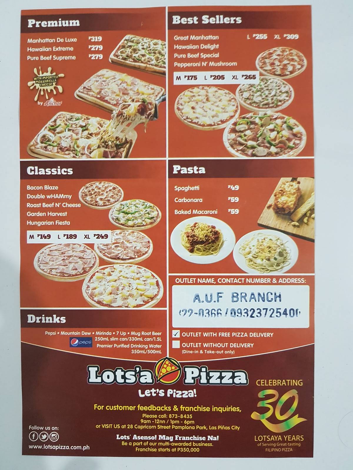 Lots' A Pizza меню