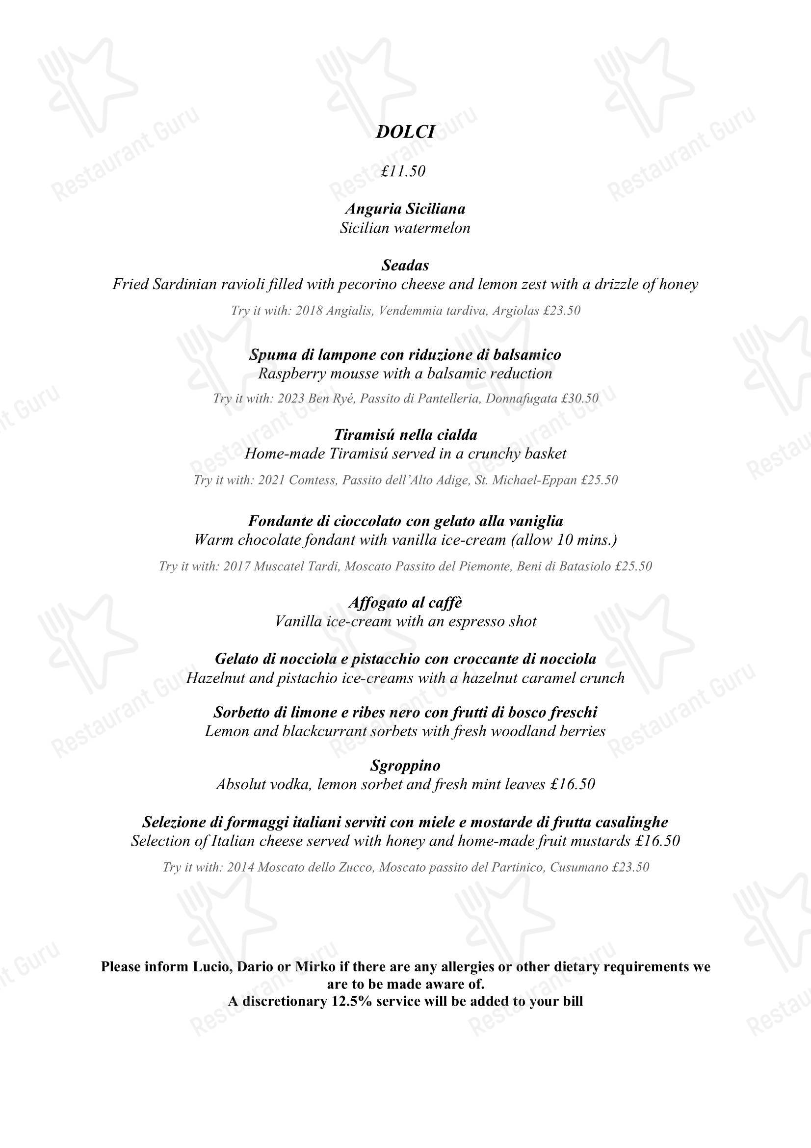 Меню ресторана Lucio Restaurant - Dinner Menu