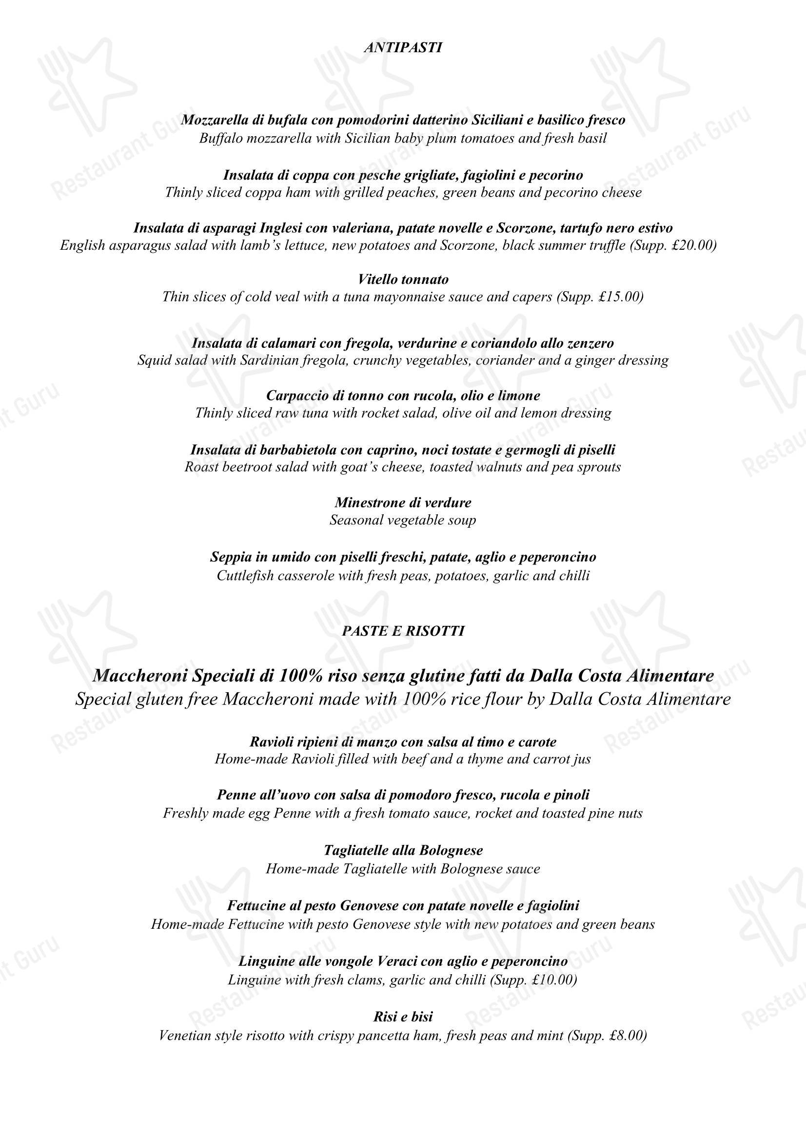 Меню ресторана Lucio Restaurant - Основное меню