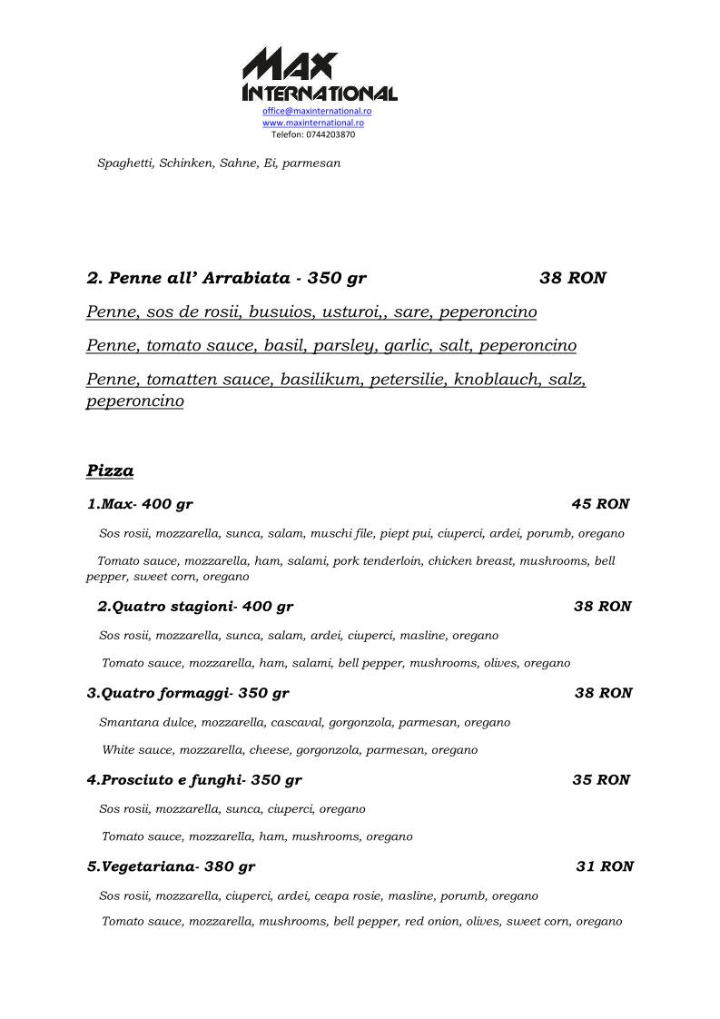 MAX International Restaurant меню
