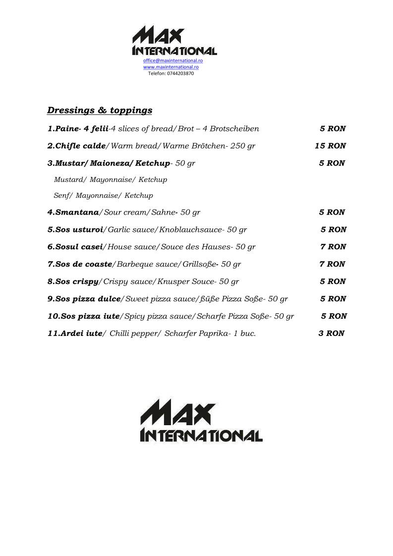 MAX International Restaurant меню