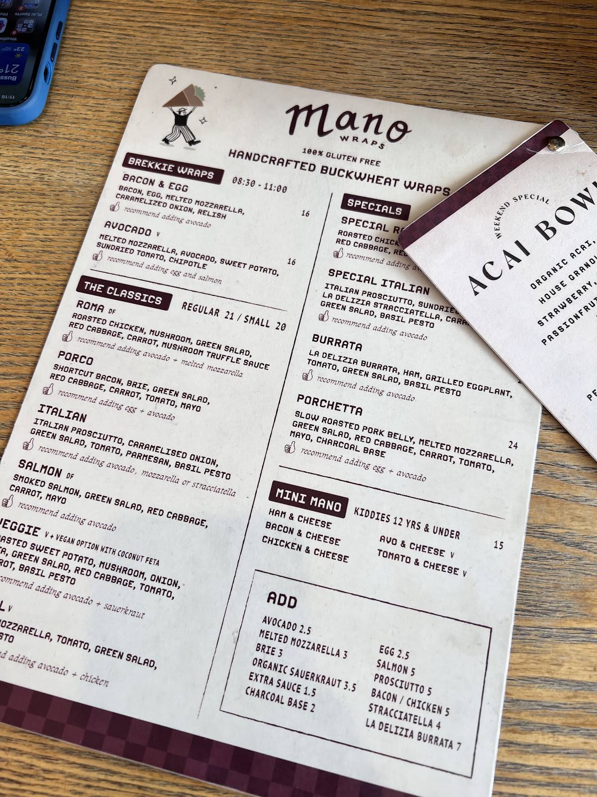 Mano Wraps Busselton меню