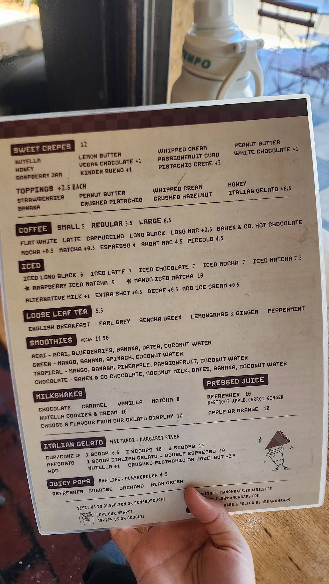 Mano Wraps Busselton меню
