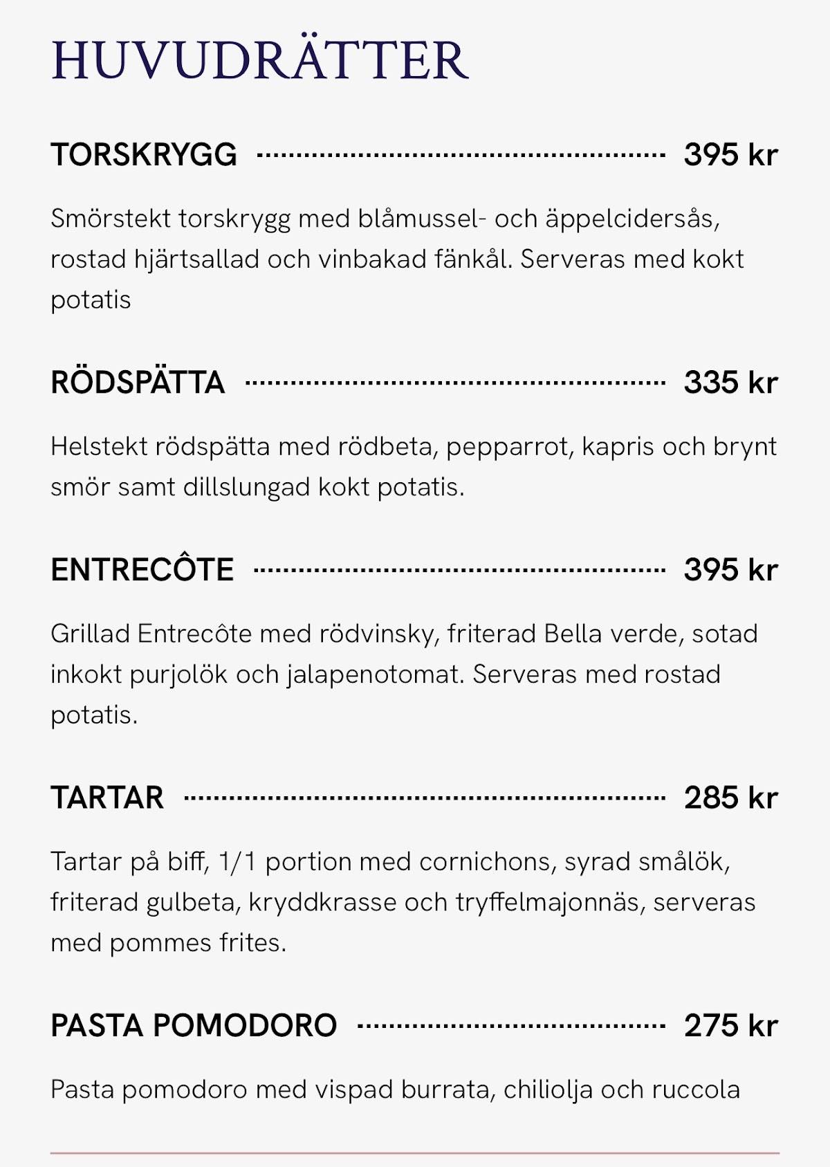 Maritim Krog och Hotell меню