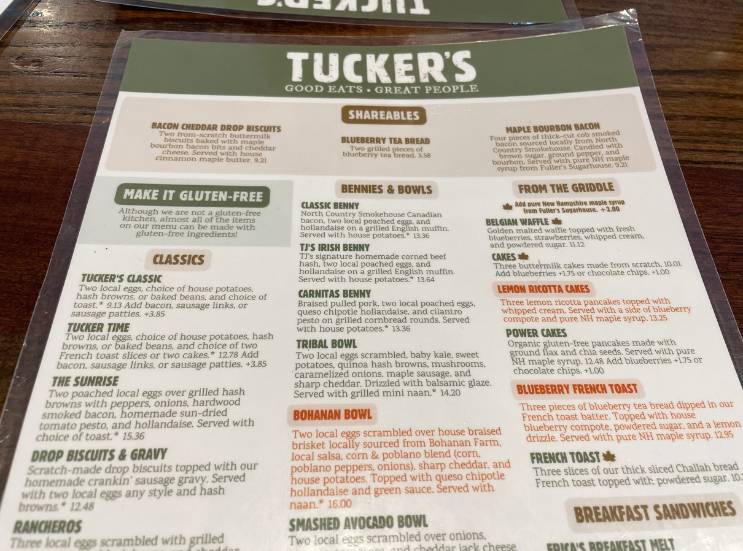 Tucker's меню