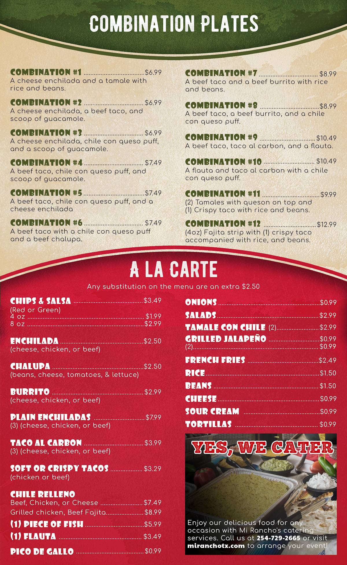 Mi Rancho Mexican Restaurant меню