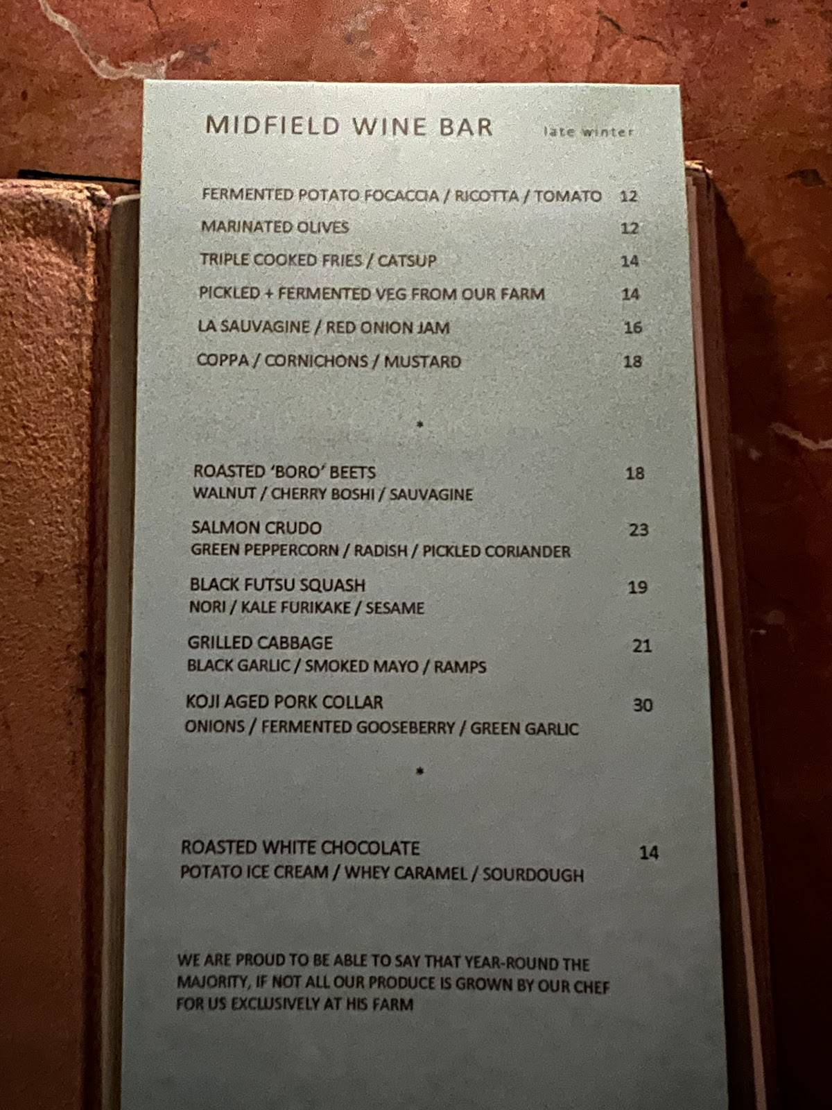 Midfield Wine Bar меню