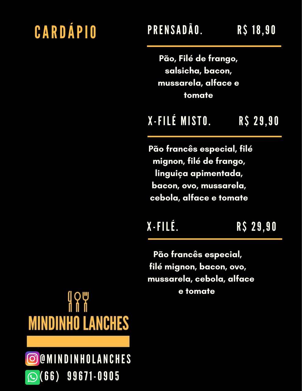 Mindinho Lanches меню