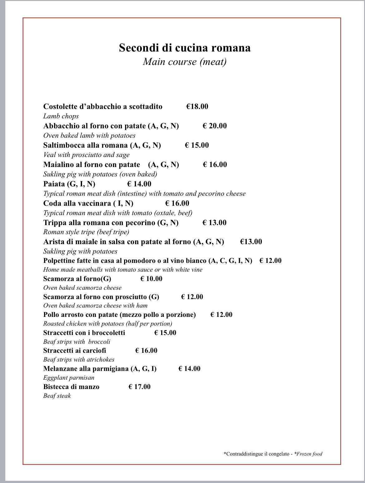 Miraggio Trastevere меню