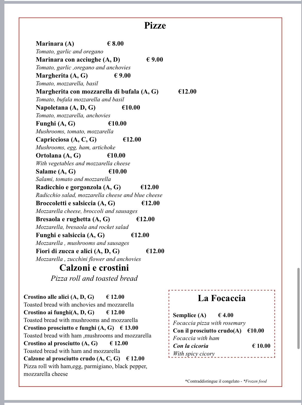 Miraggio Trastevere меню