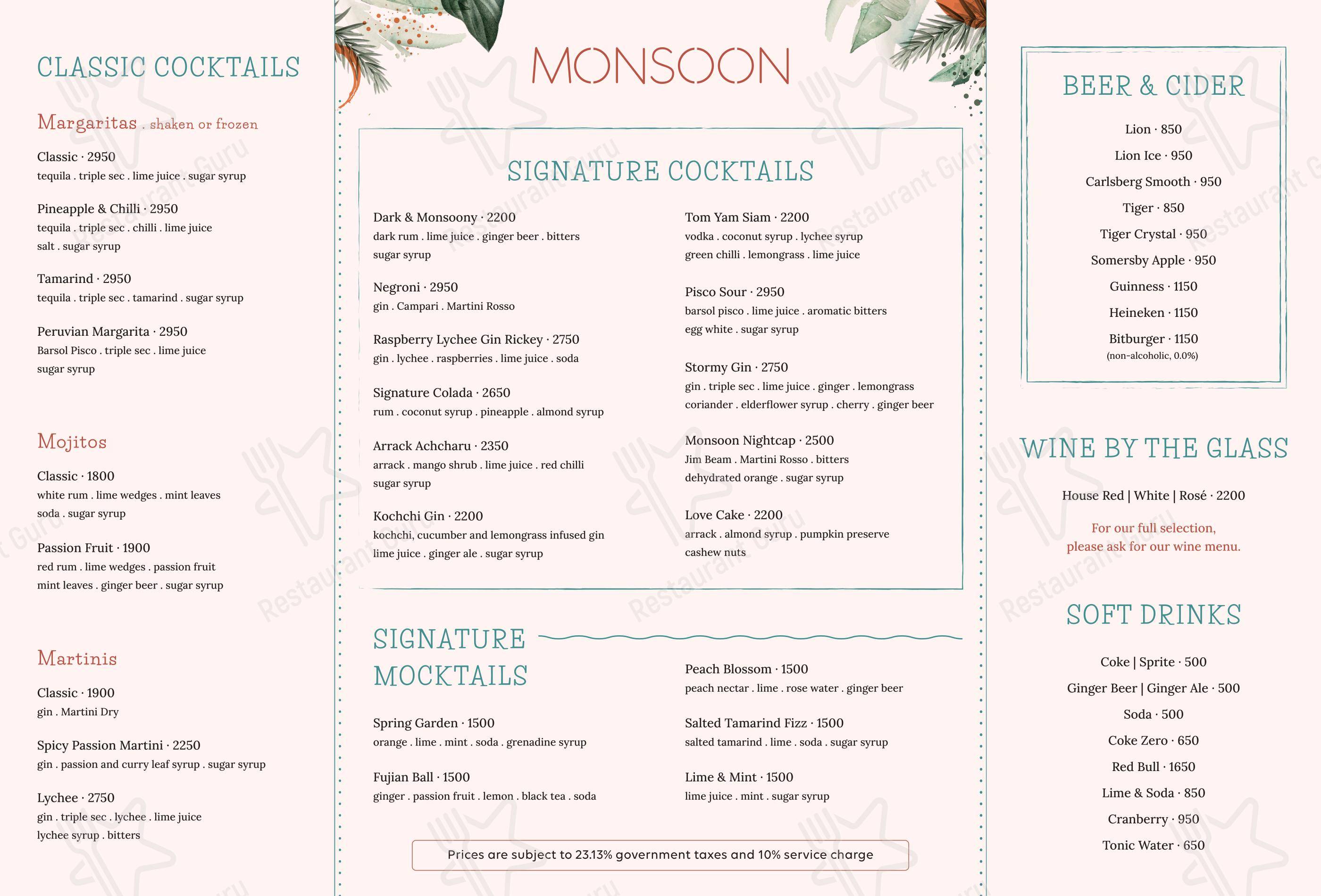 Monsoon Colombo в Коломбо - Основное меню