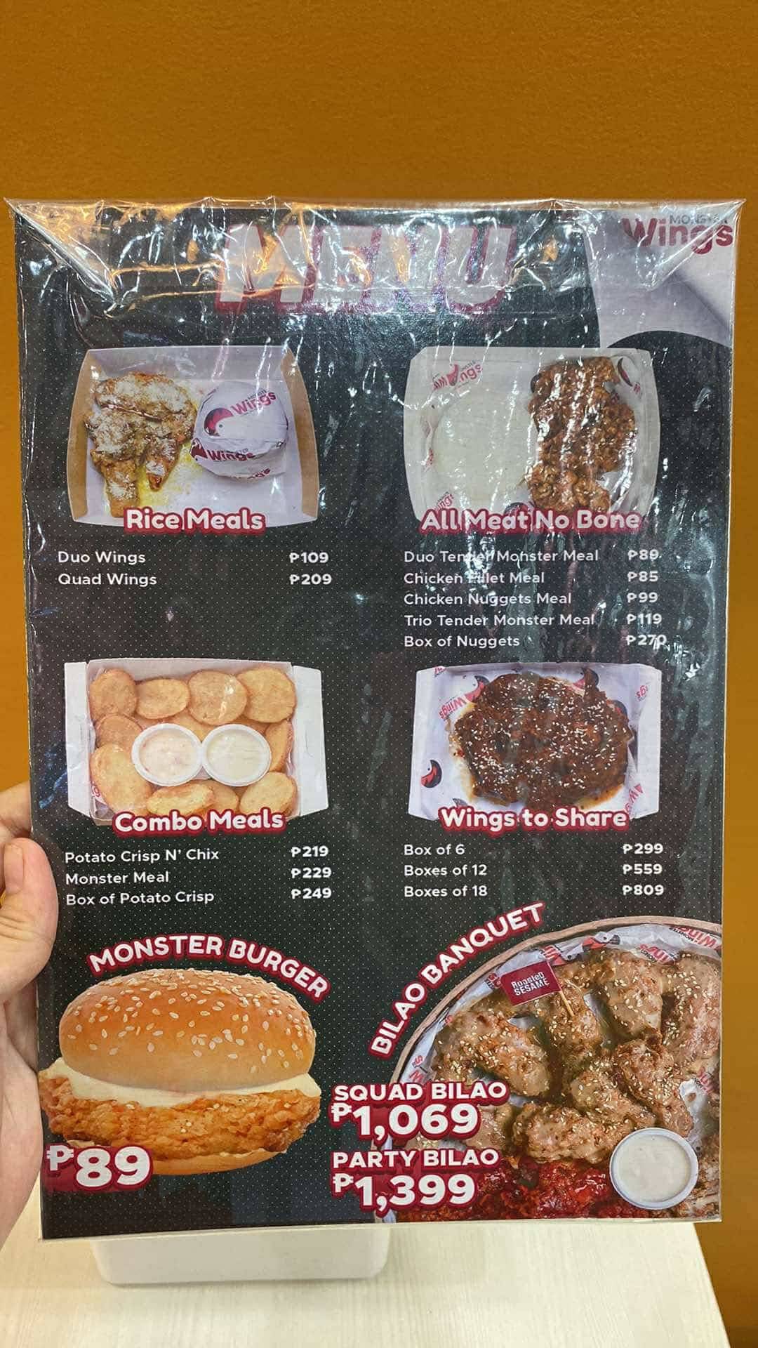 Monster Wings меню