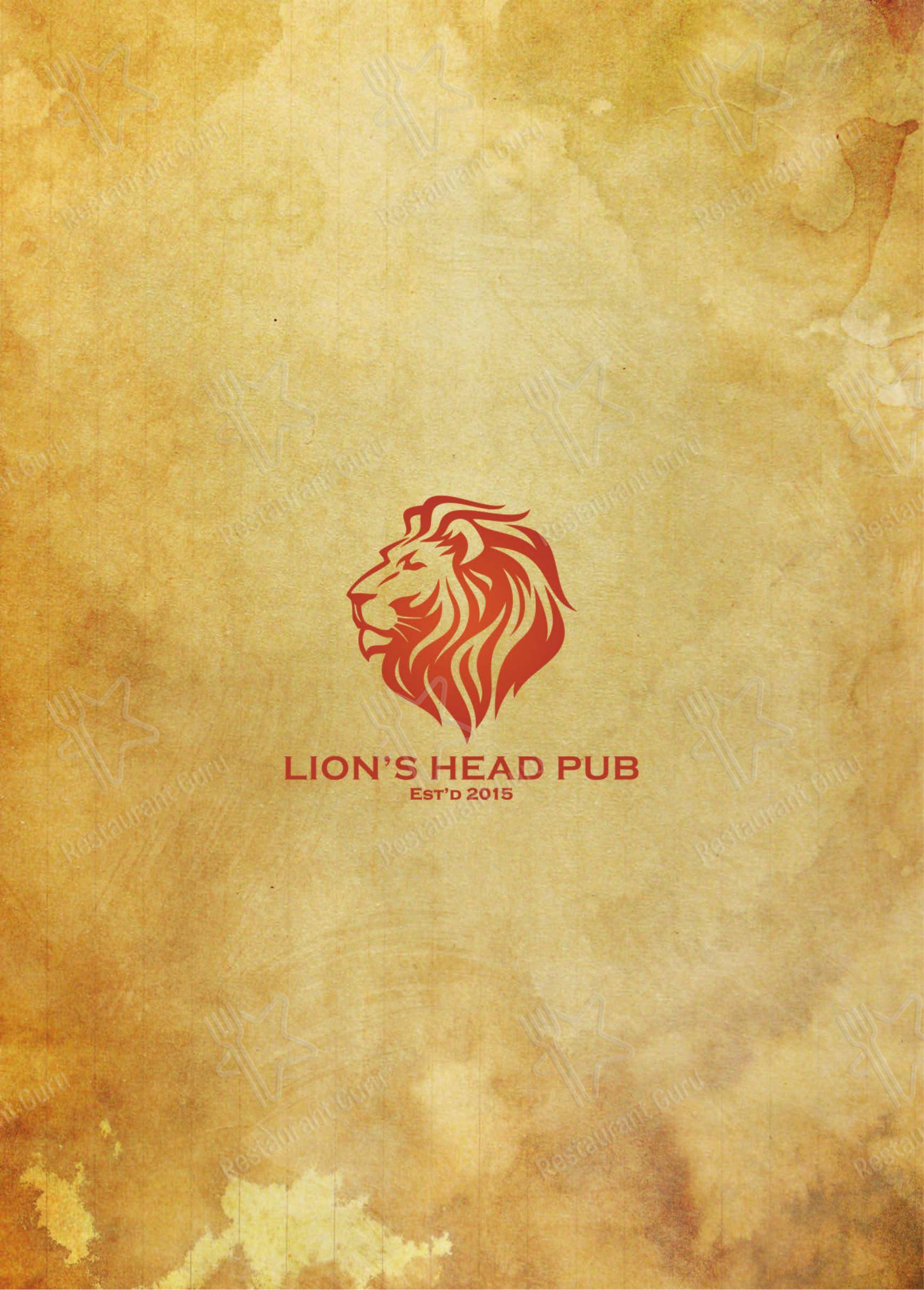 Меню для посетителей паба и бара Lion's Head Pub