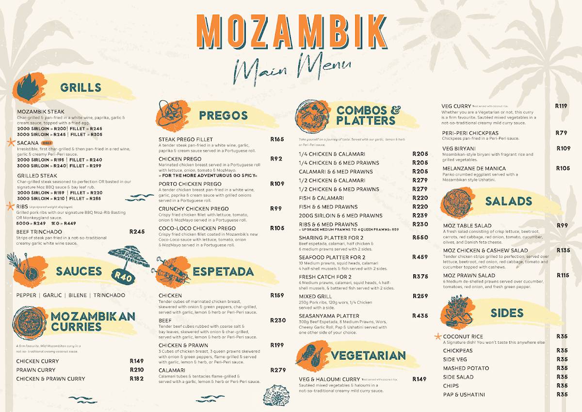 Mozambik Howick меню