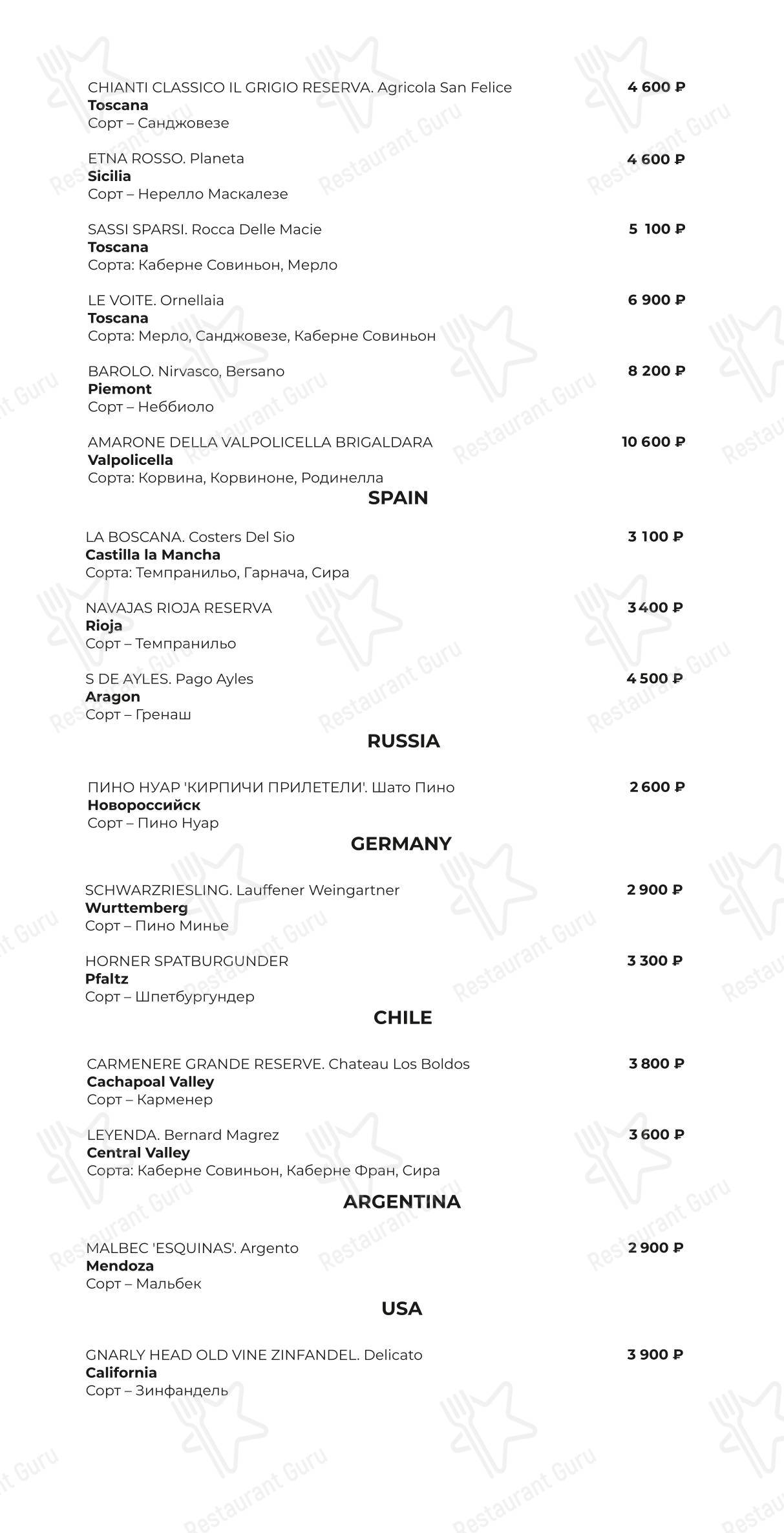 Меню для посетителей паба и бара Мундштук