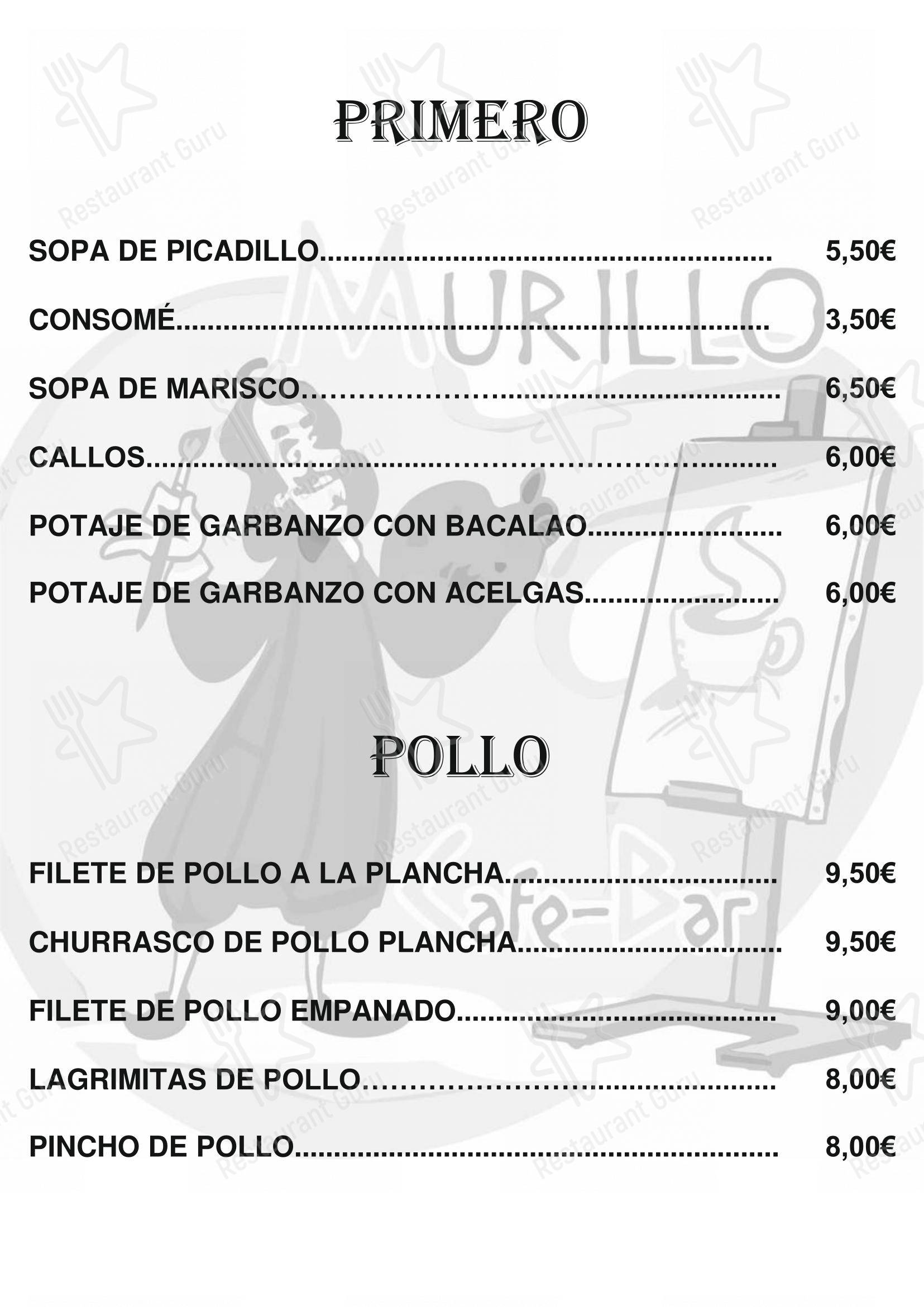 Murillo café bar в Ронде - Меню