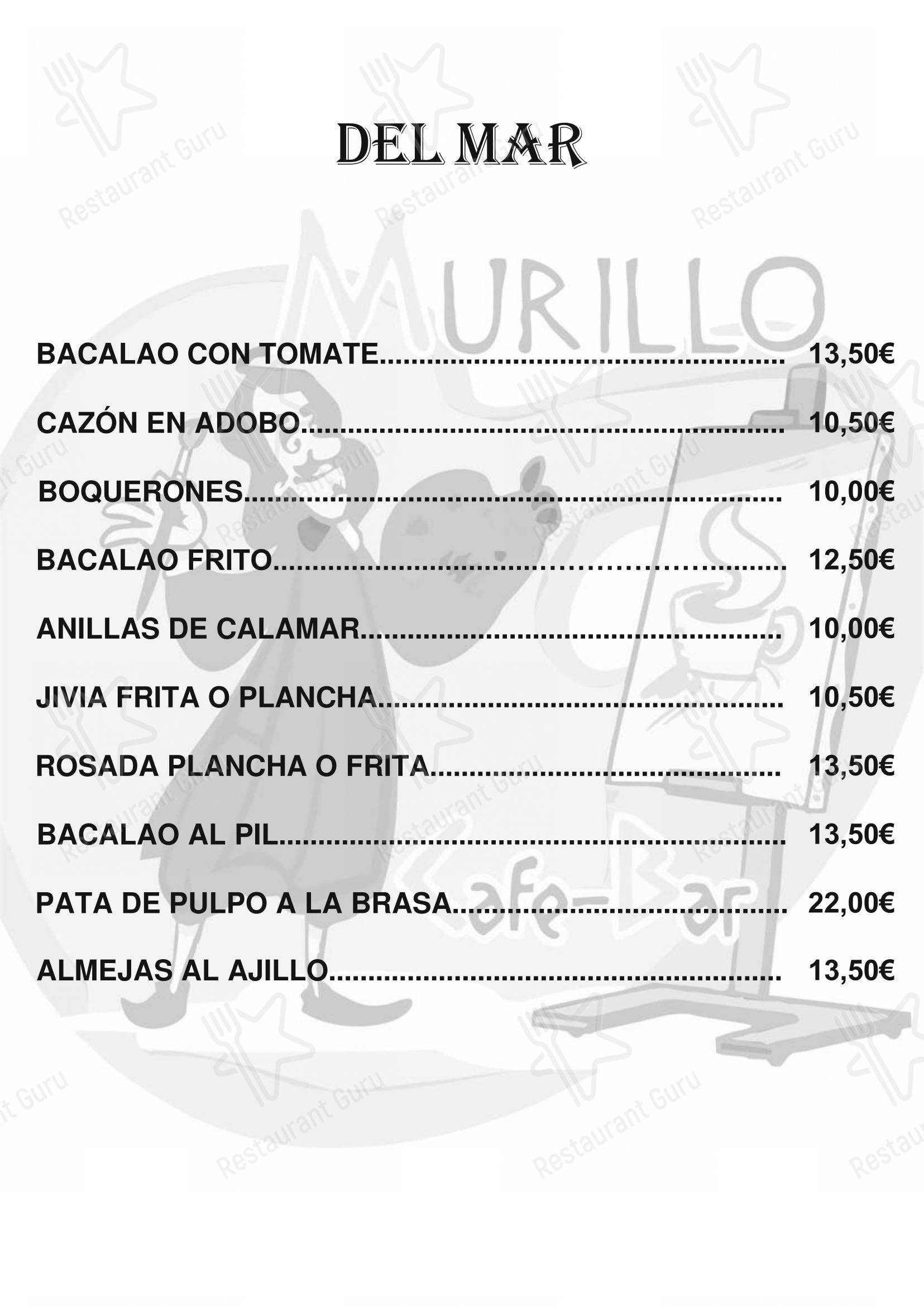 Меню паба и бара Murillo café bar в Ронде