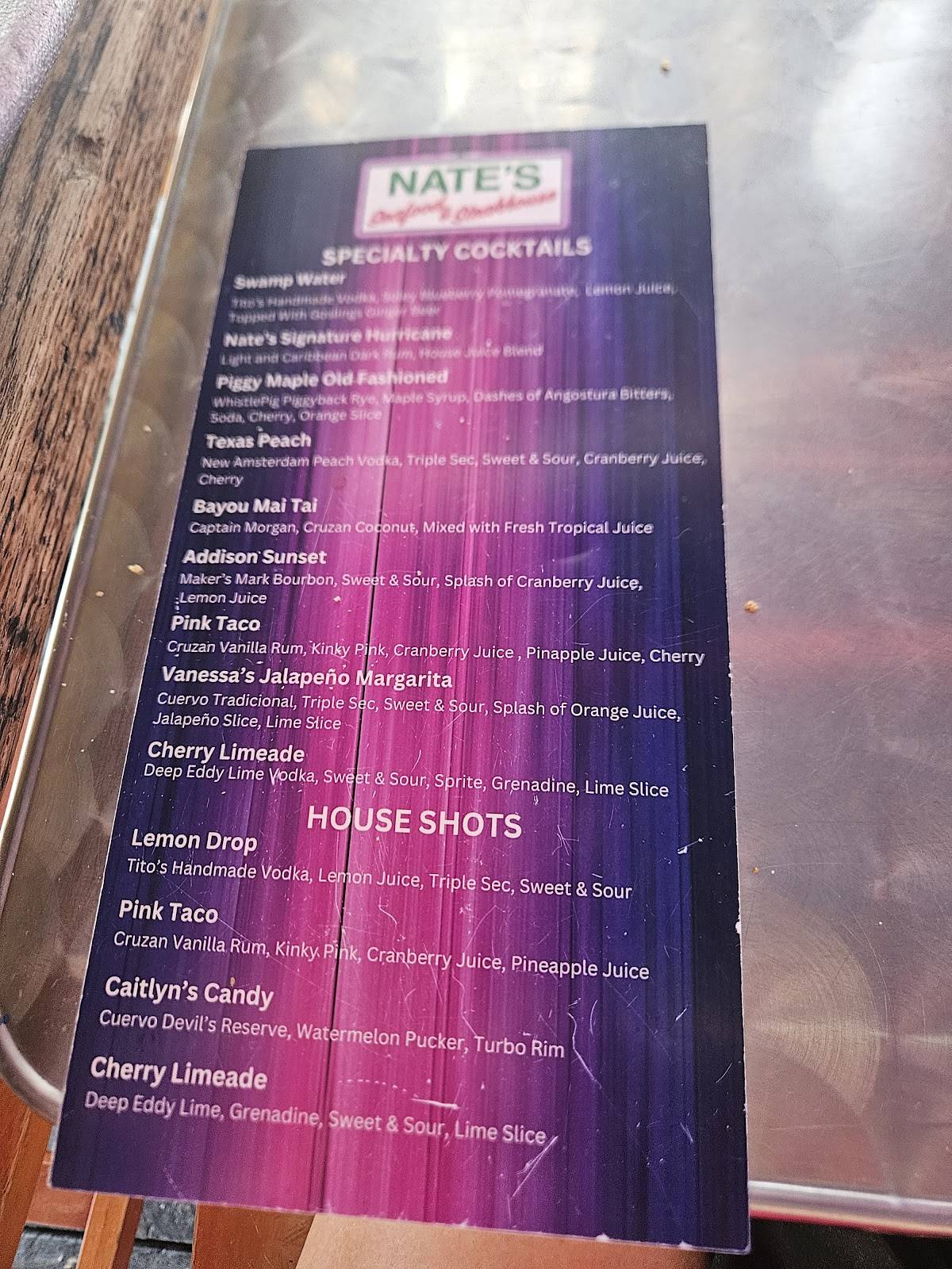 Nate's Seafood & Steakhouse меню