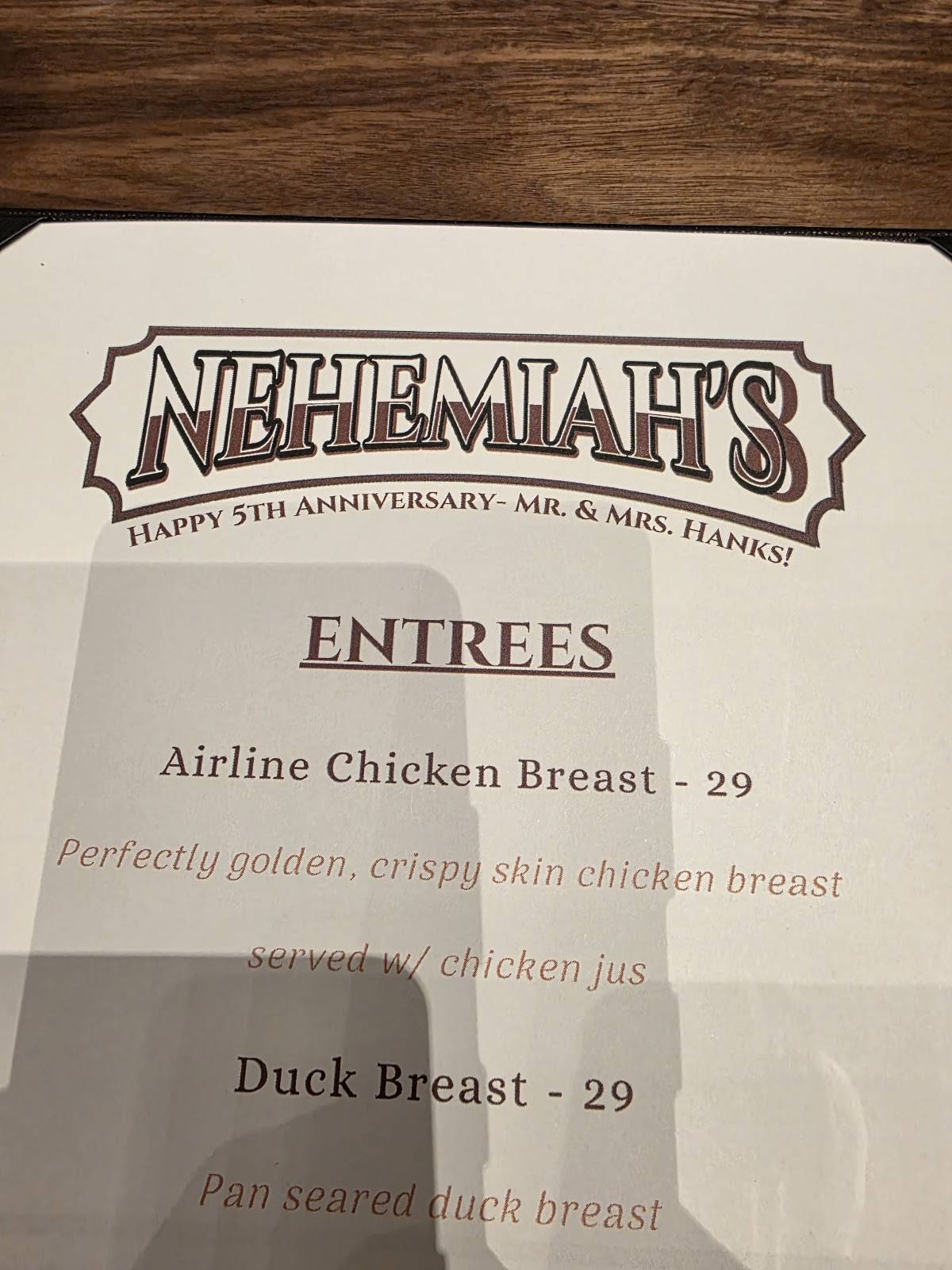 Nehemiah's Steakhouse меню