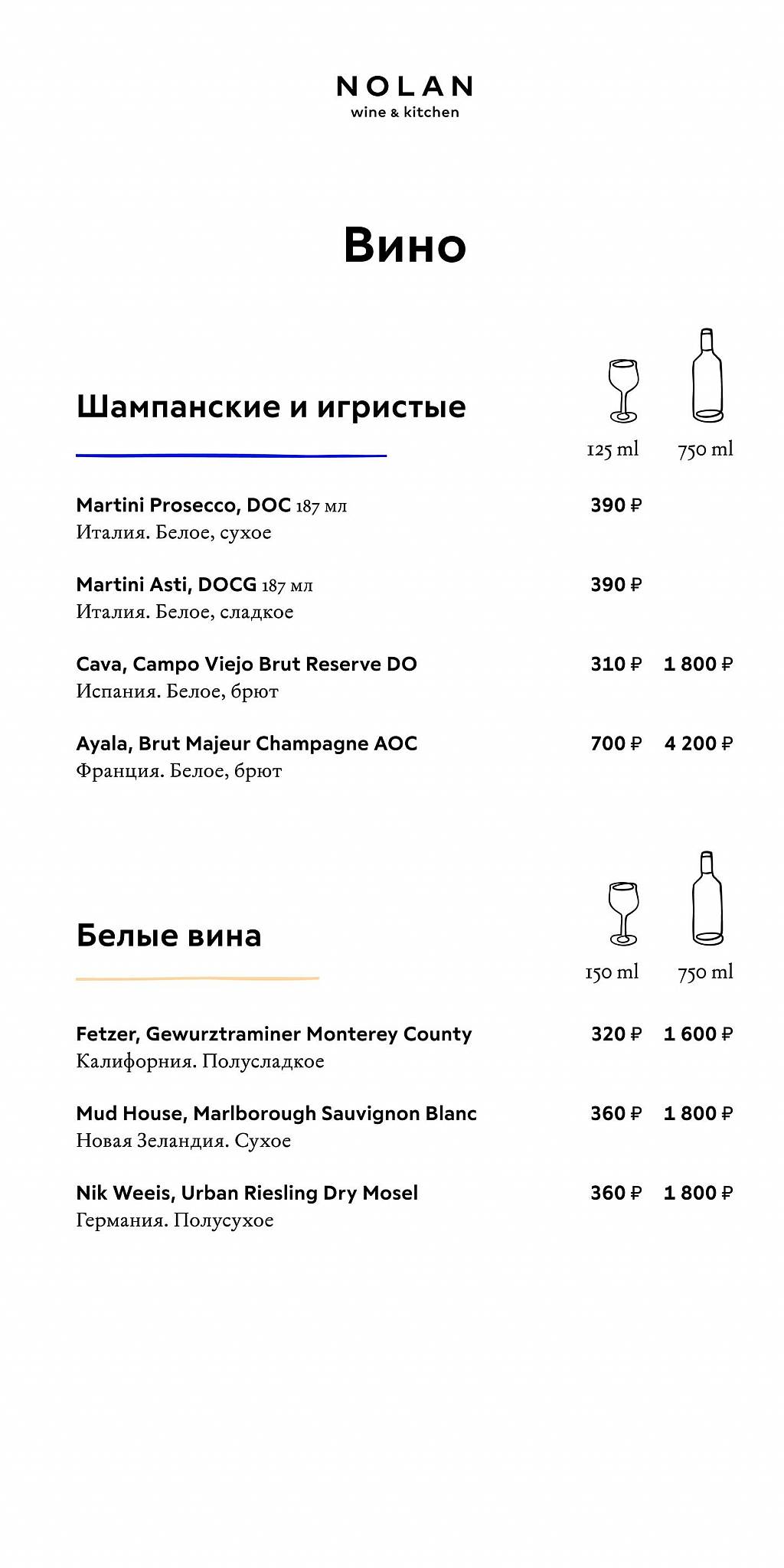 Nolan Wine & Kitchen меню