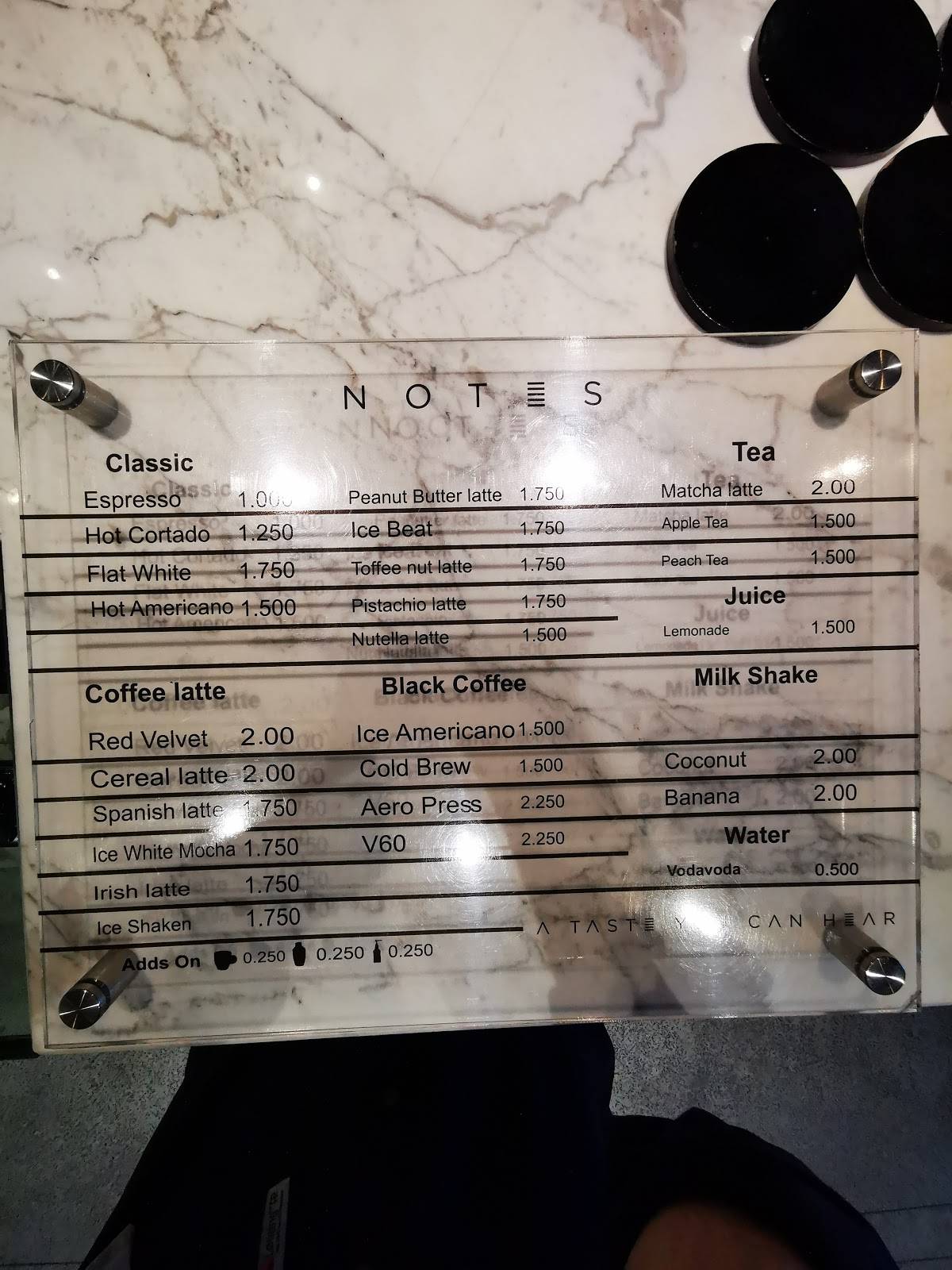 Notes coffee меню
