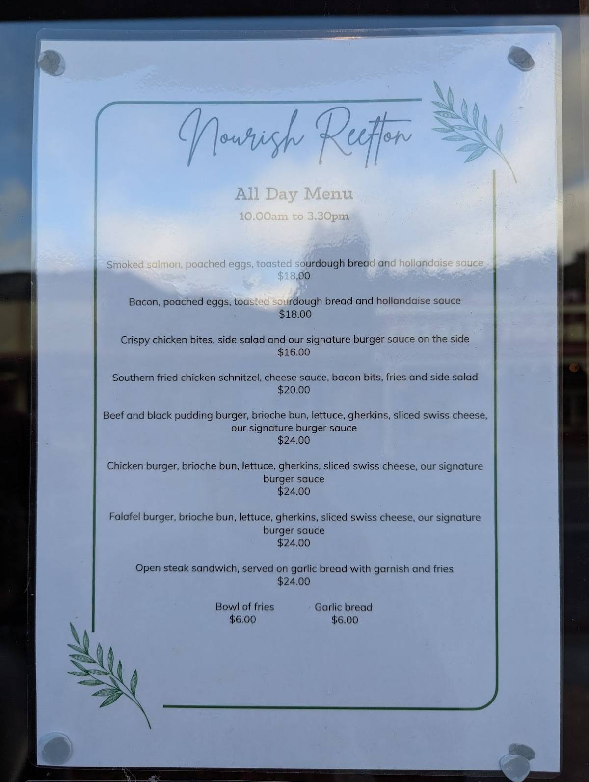 Nourish Reefton & Wilson’s Hotel меню