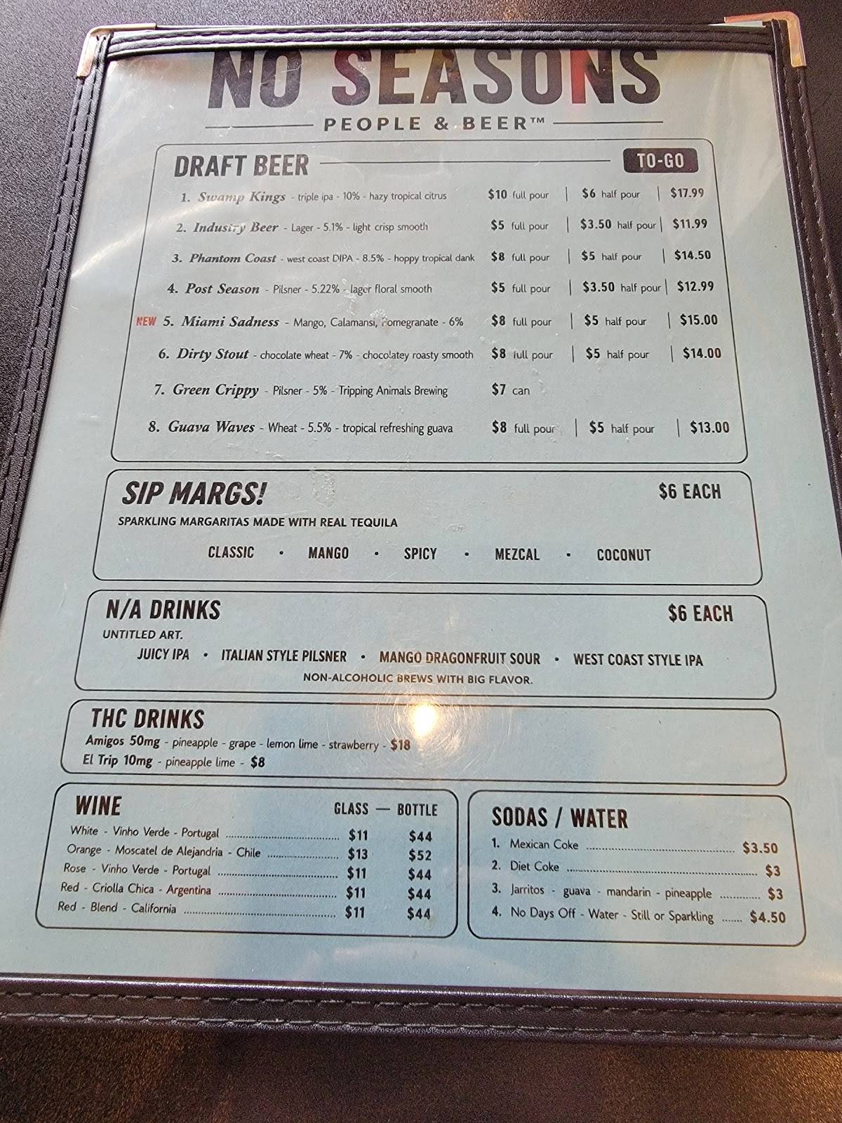 OFF SITE Kitchen • NO SEASONS Beer меню