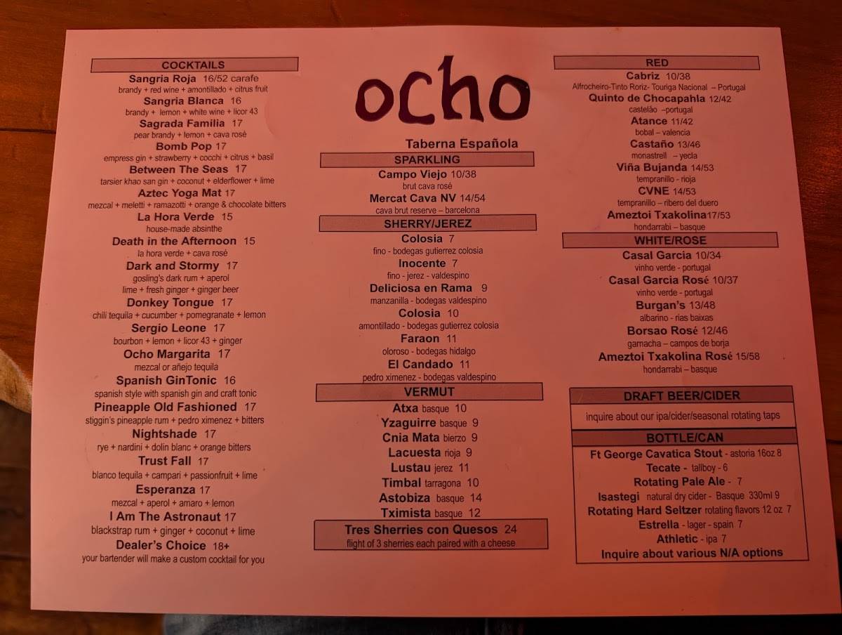 Ocho меню