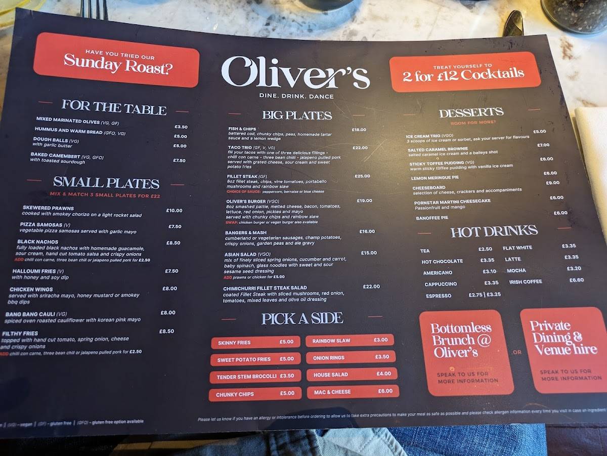 Oliver's Bar & Kitchen меню