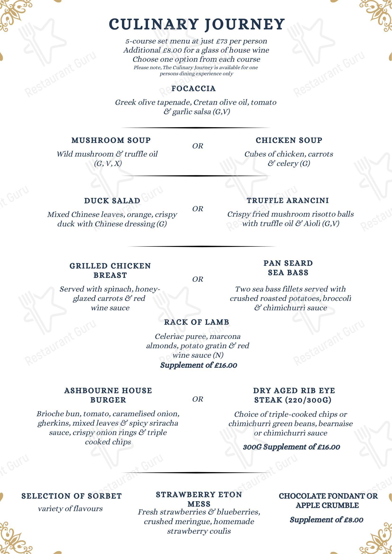 Меню ресторана One Ashbourne - Dinner Menu