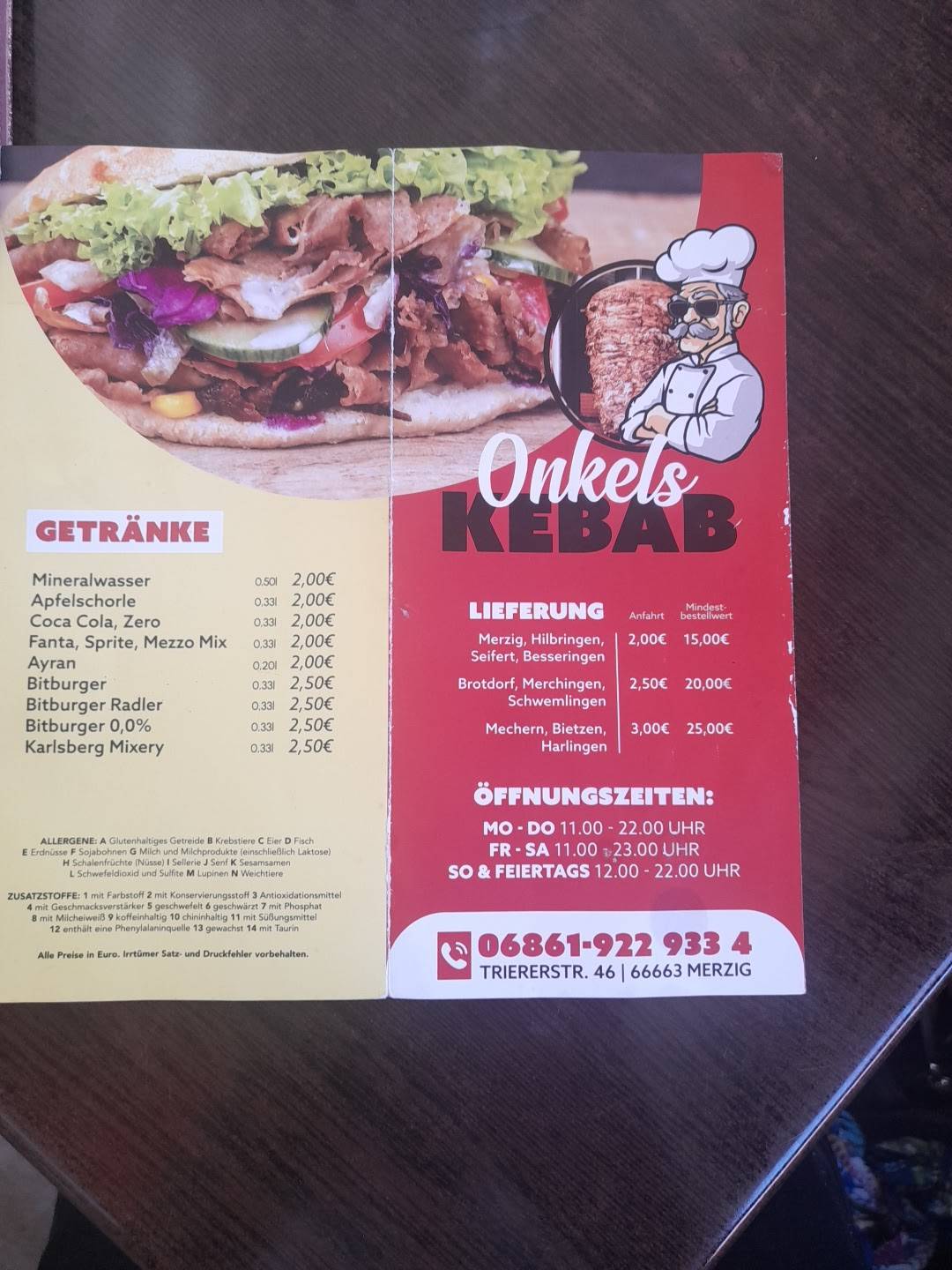 Onkel Kebab меню