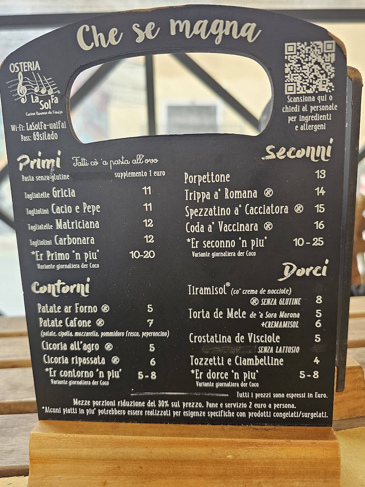 Osteria La Sol Fa меню