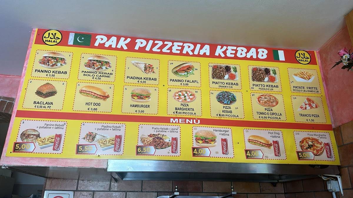 PAK PIZZERIA E KEBAB меню