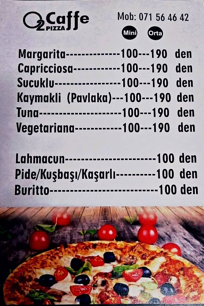 PIZZERIA O2 меню