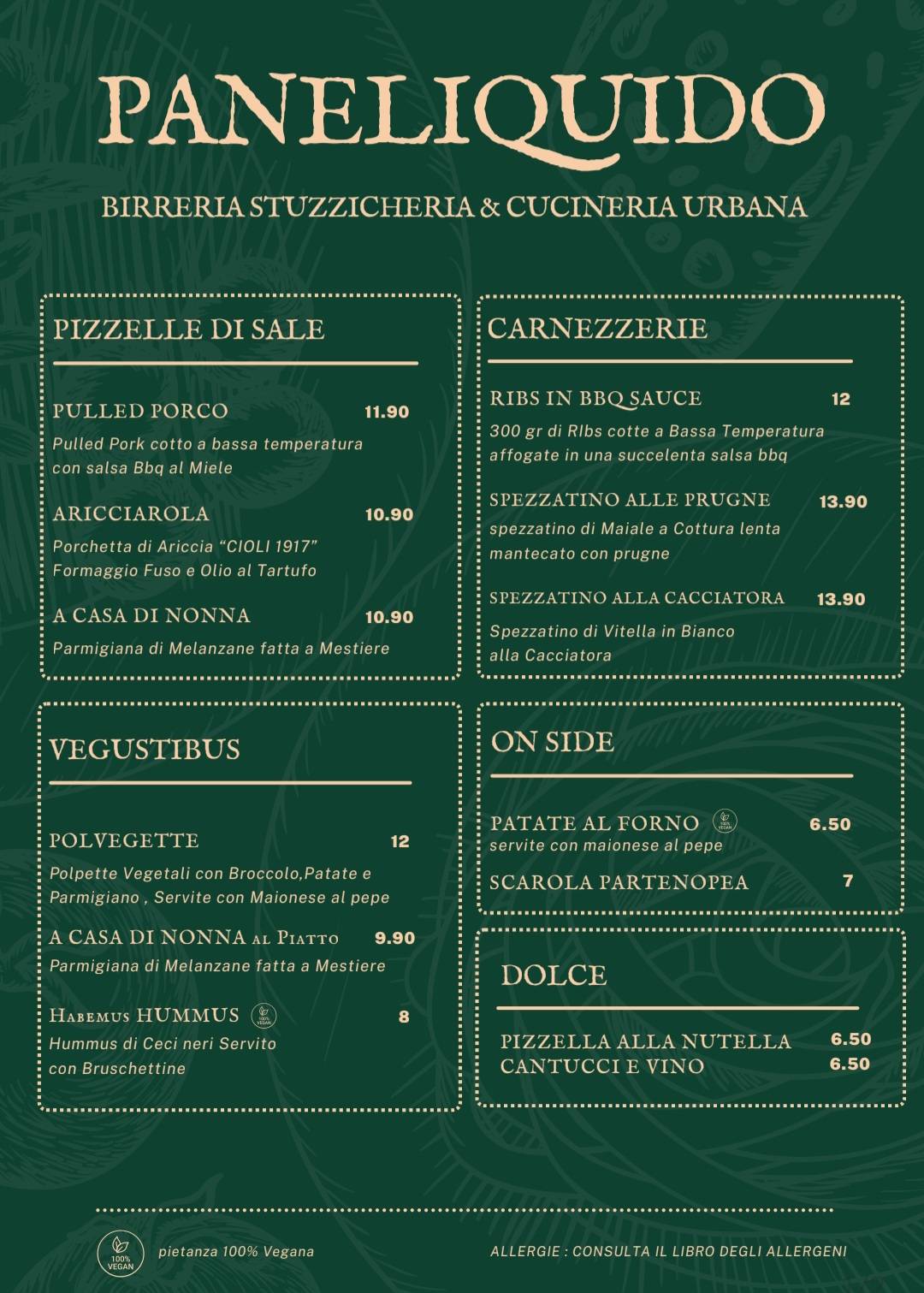 Pane Liquido меню